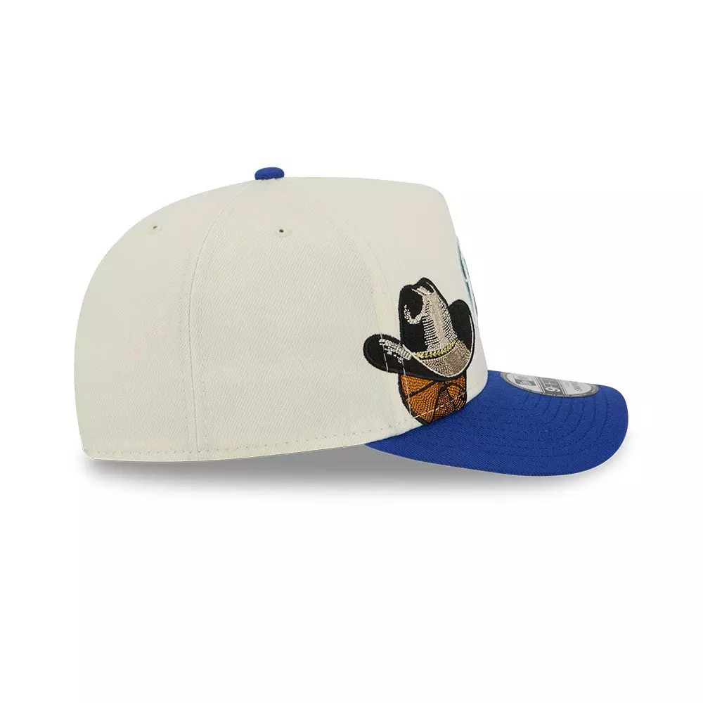 New Era Dallas Mavericks 9FIFTY A-Frame Hardwood Classic Snapback Hat - Cream/Royal - CREAM