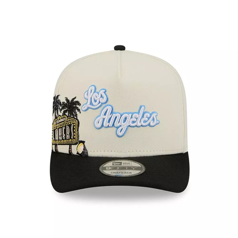 New Era Los Angeles Lakers 9FIFTY A-Frame Hardwood Classic Snapback Hat - Cream/Black - CREAM