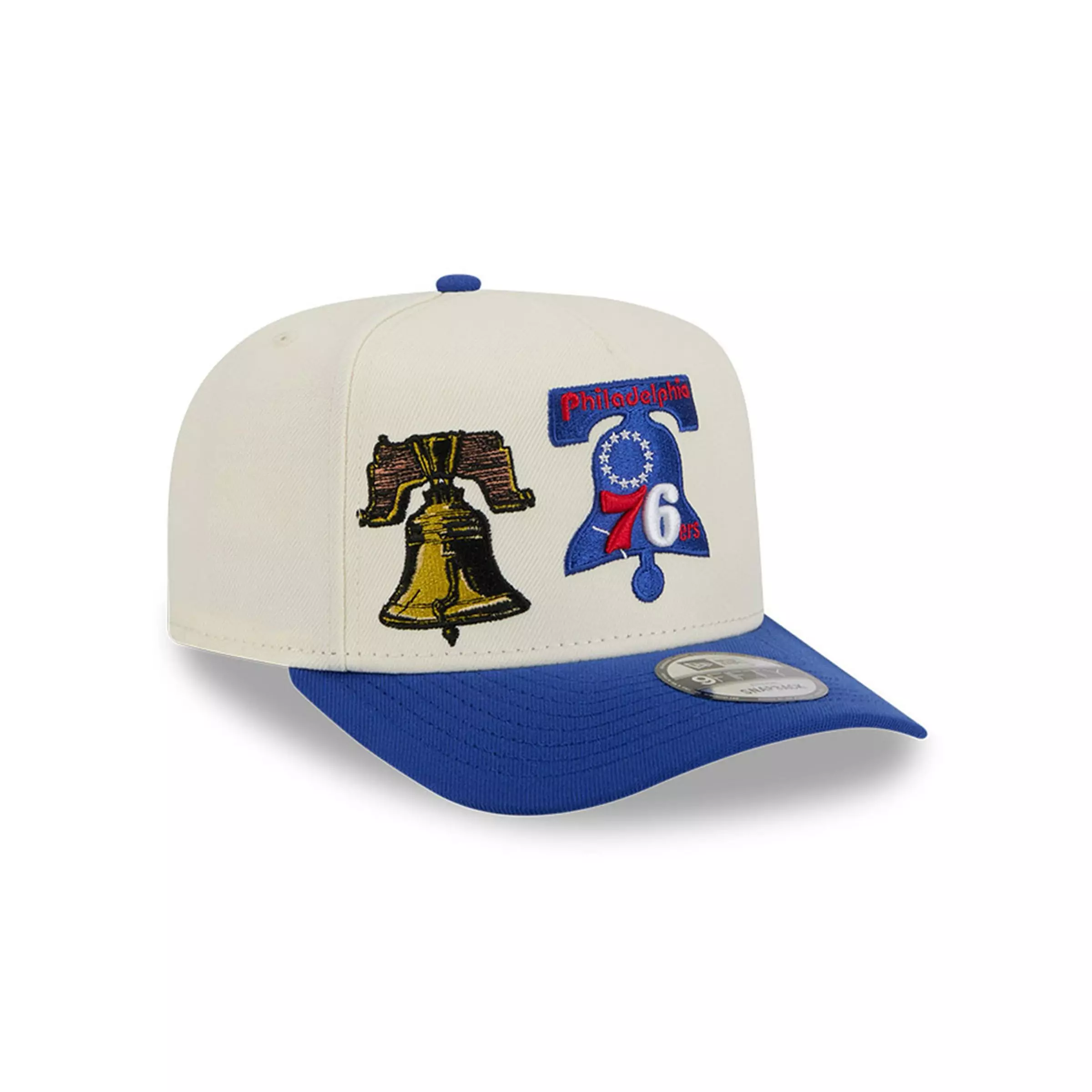 New Era Philadelphia 78ers 9FIFTY A-Frame Hardwood Classic Snapback Hat - Cream/Royal - CREAM