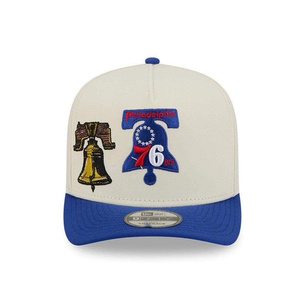New Era Philadelphia 78ers 9FIFTY A-Frame Hardwood Classic Snapback Hat - Cream/Royal - CREAM Thumbnail View 3