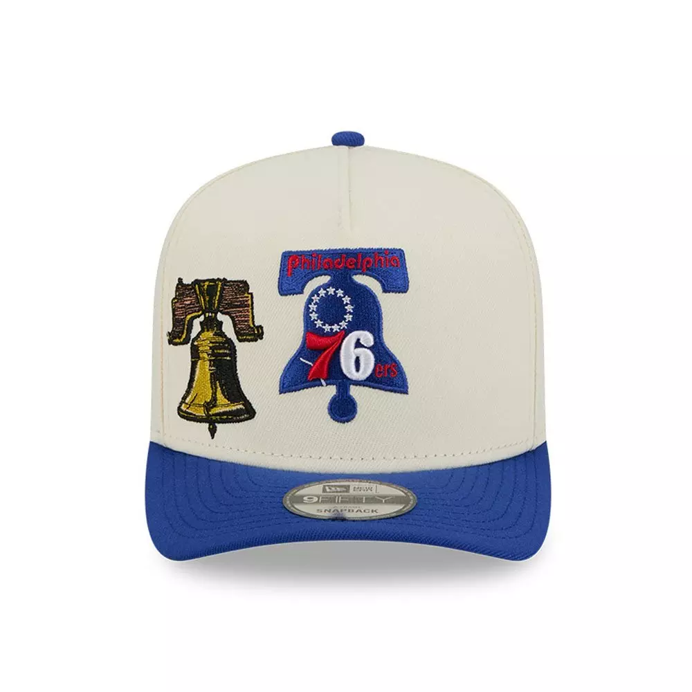 New Era Philadelphia 78ers 9FIFTY A-Frame Hardwood Classic Snapback Hat - Cream/Royal - CREAM