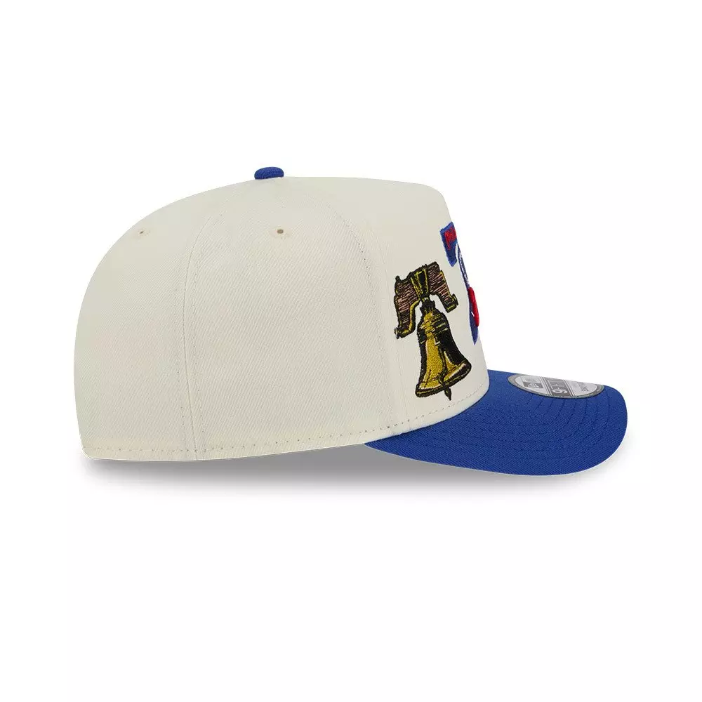 New Era Philadelphia 78ers 9FIFTY A-Frame Hardwood Classic Snapback Hat - Cream/Royal - CREAM