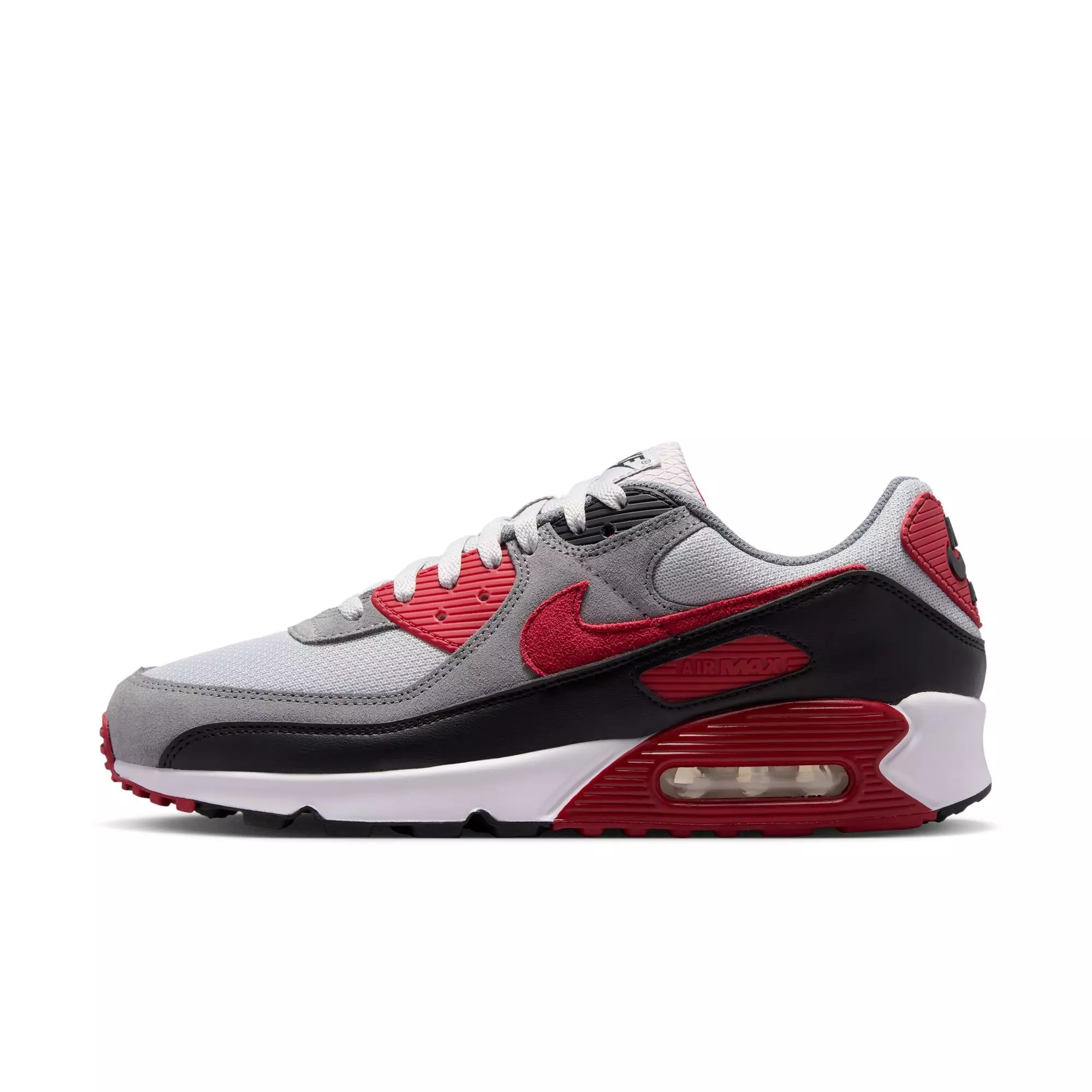 Nike Air Max 90 "Grey Fog/Tough Red/Smoke Grey/Black" Men's Shoe - GREY/RED/BLACK