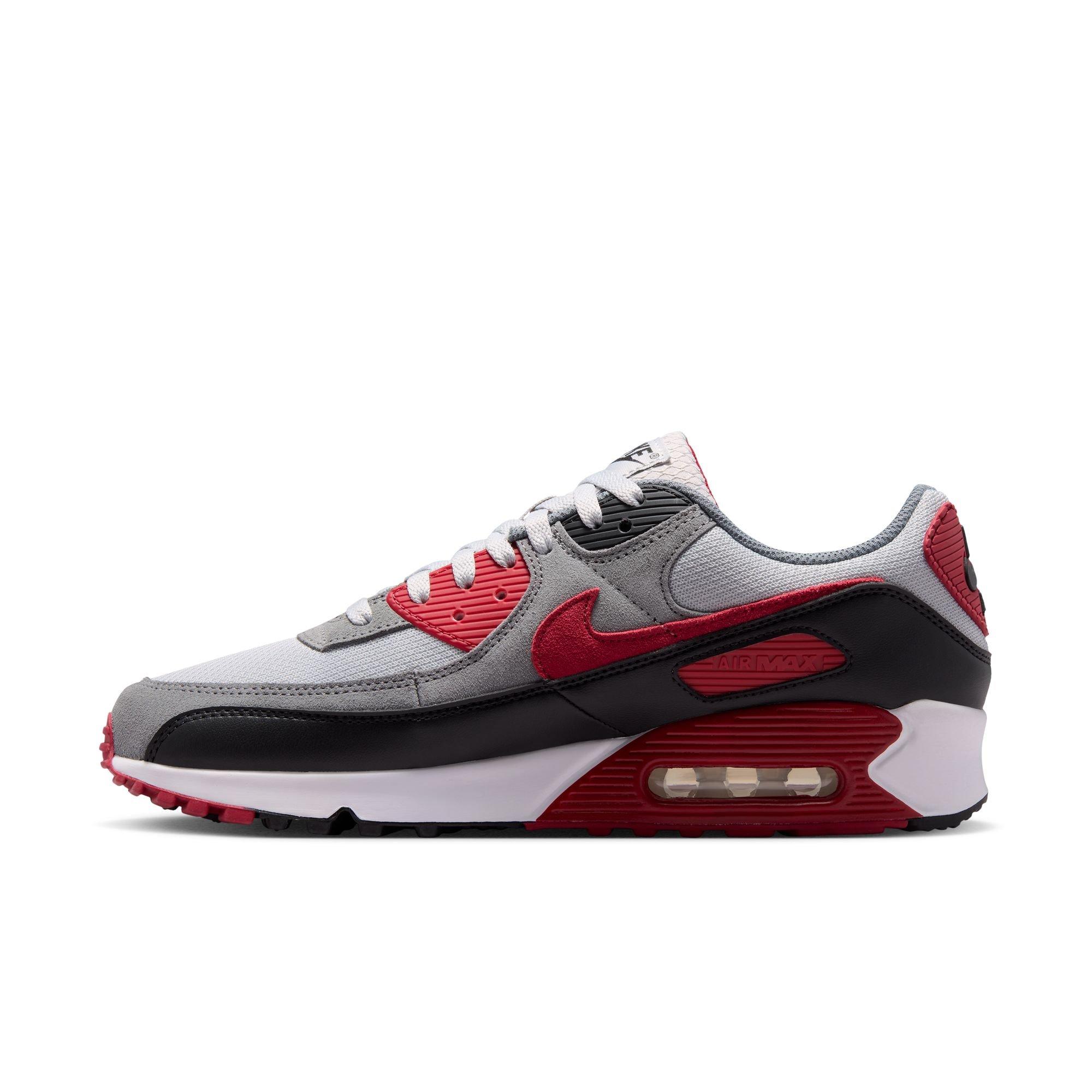 Nike Air Max 90 "Grey Fog/Tough Red/Smoke Grey/Black" Men's Shoe - GREY/RED/BLACK