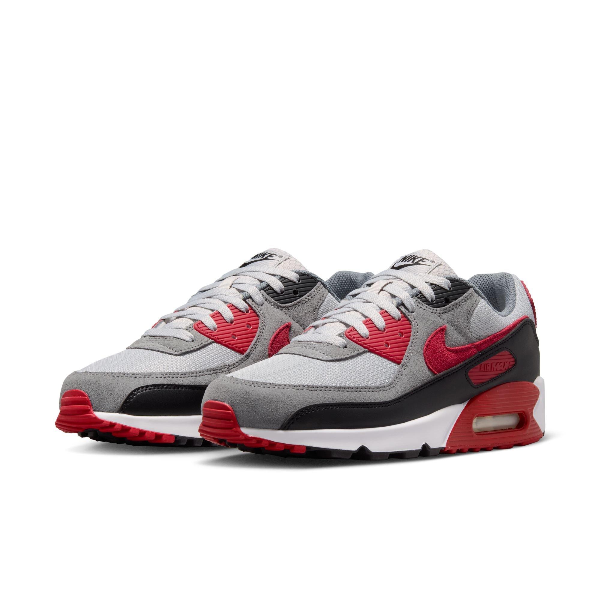 Nike Air Max 90 "Grey Fog/Tough Red/Smoke Grey/Black" Men's Shoe - GREY/RED/BLACK