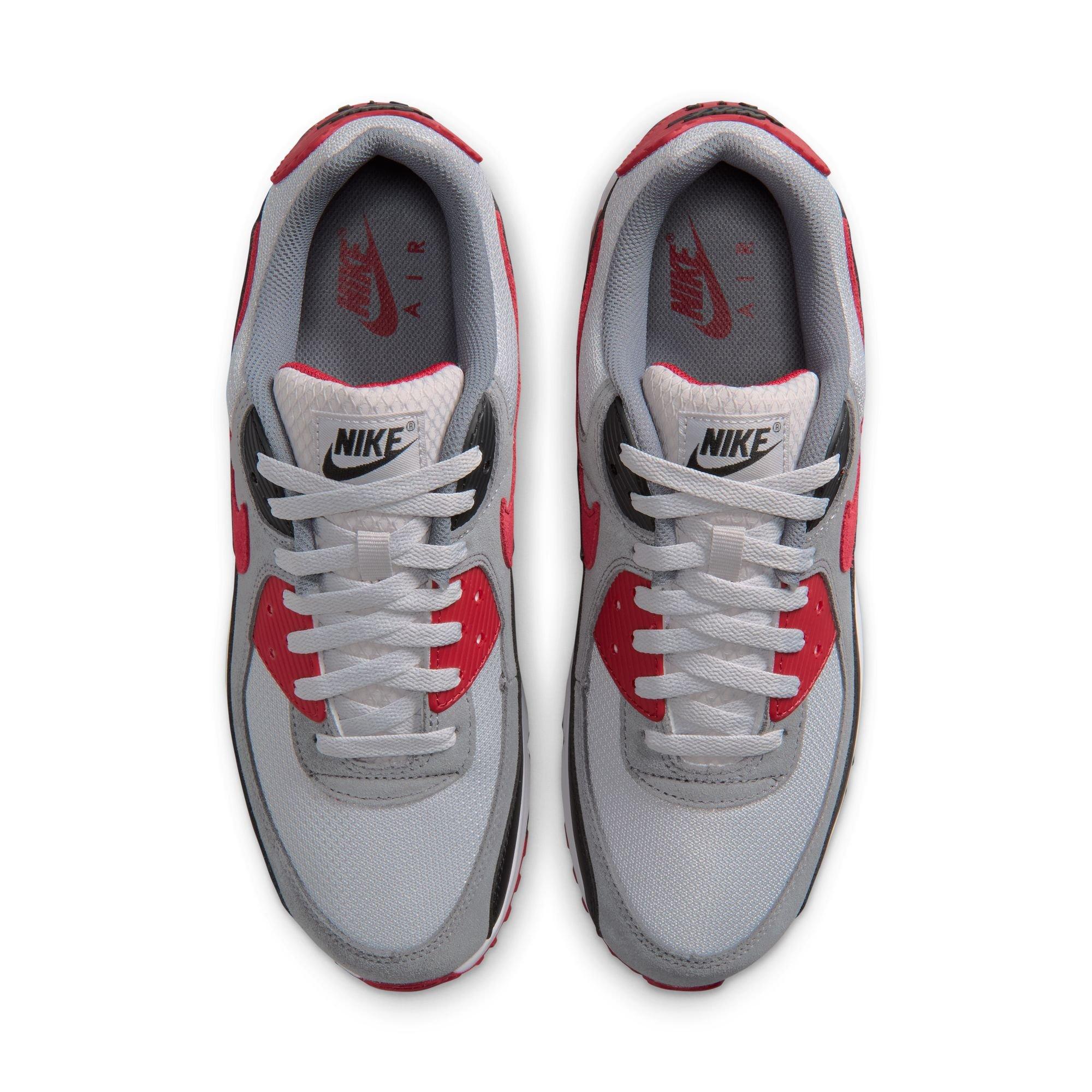 Nike Air Max 90 "Grey Fog/Tough Red/Smoke Grey/Black" Men's Shoe - GREY/RED/BLACK