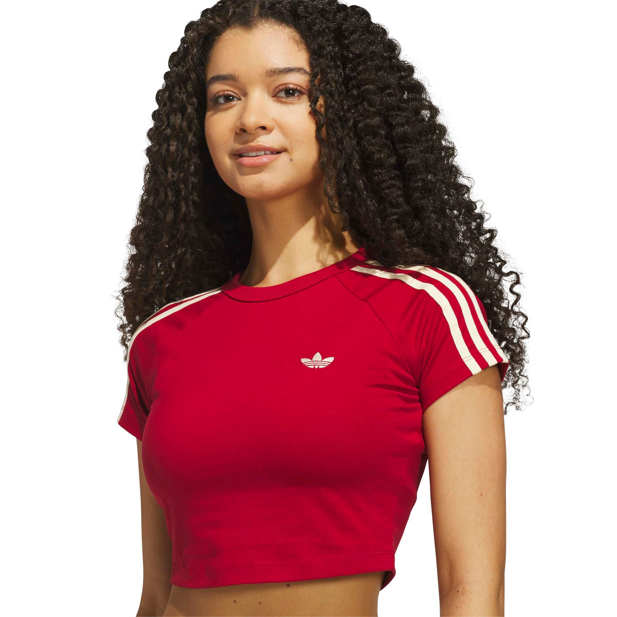 adidas Women's Red & Warm Vanilla Baby Tee - RED/KHAKI