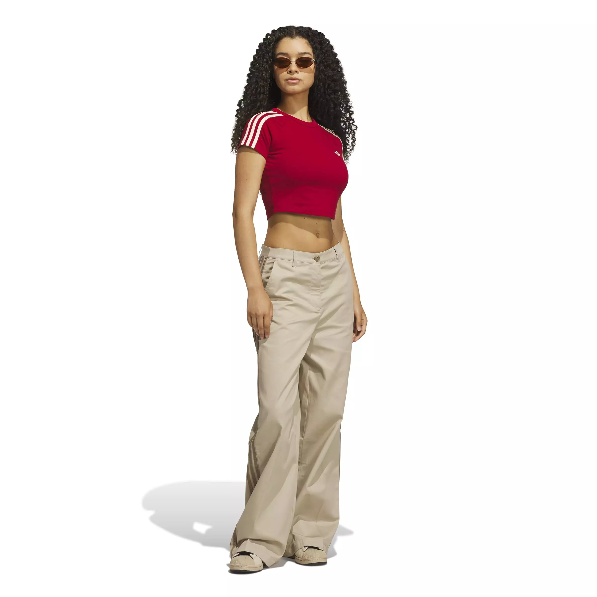 adidas Women's Red & Warm Vanilla Baby Tee - RED/KHAKI