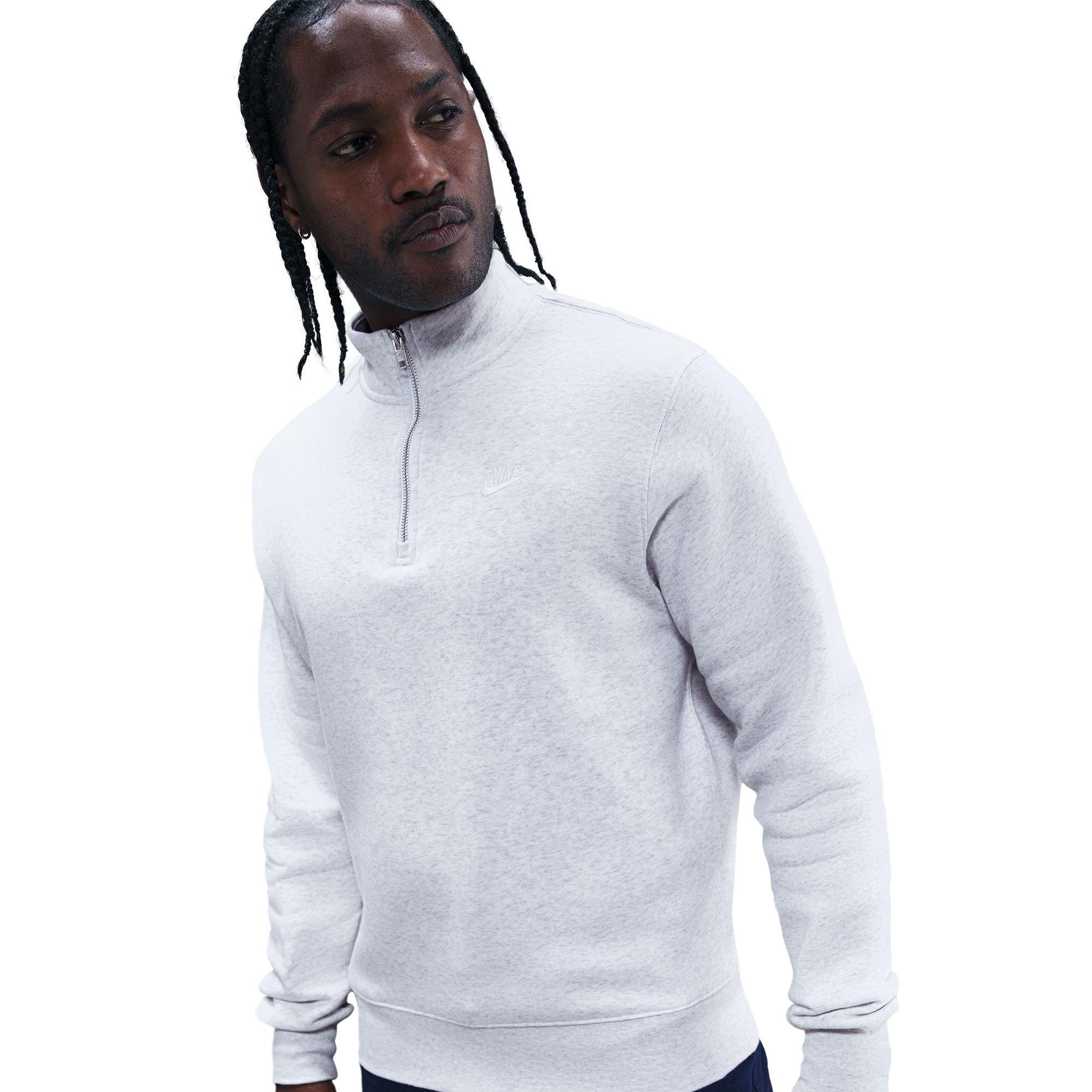 Nike Men's Sportswear Club 1/2-Zip Fleece Top-Grey/White - GREY/WHITE Thumbnail View 3