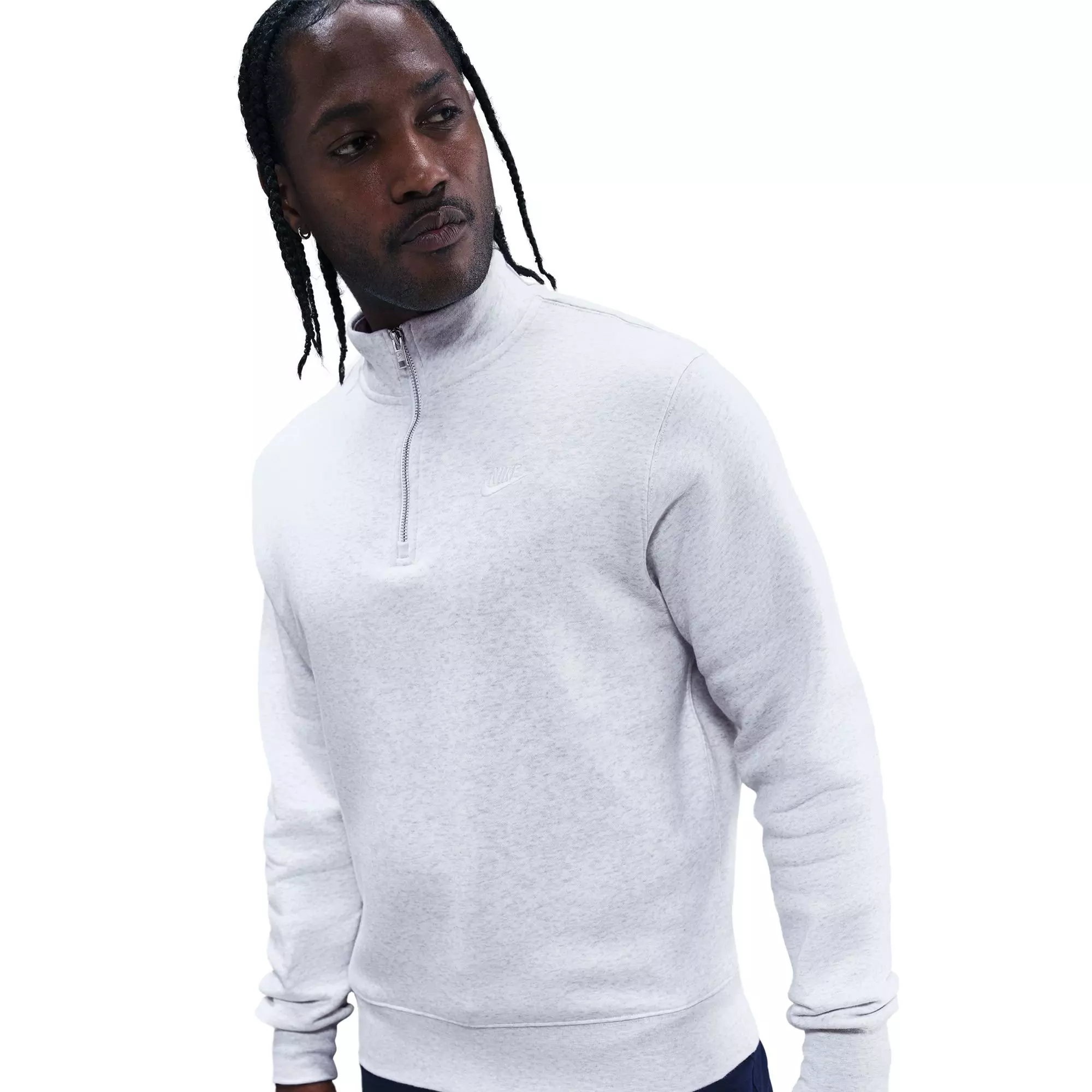 Nike Men's Sportswear Club 1/2-Zip Fleece Top-Grey/White - GREY/WHITE