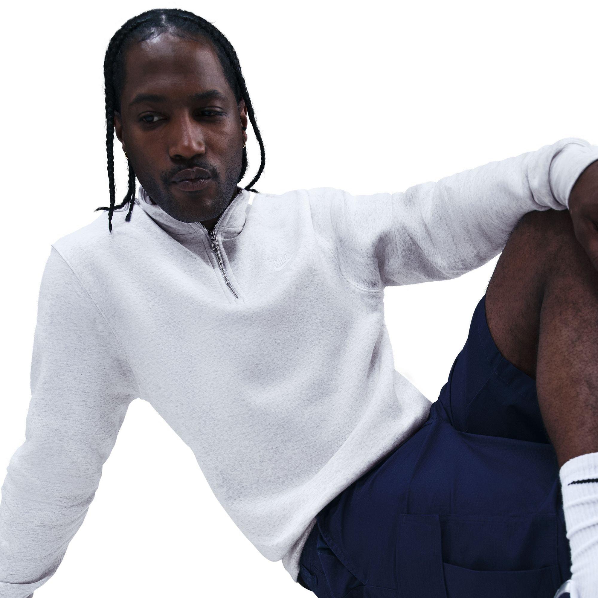 Nike Men's Sportswear Club 1/2-Zip Fleece Top-Grey/White - GREY/WHITE Thumbnail View 5