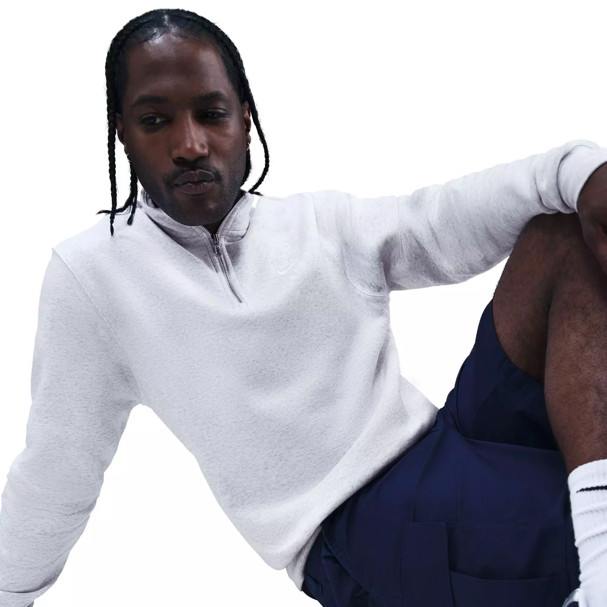 Nike Men's Sportswear Club 1/2-Zip Fleece Top-Grey/White - GREY/WHITE