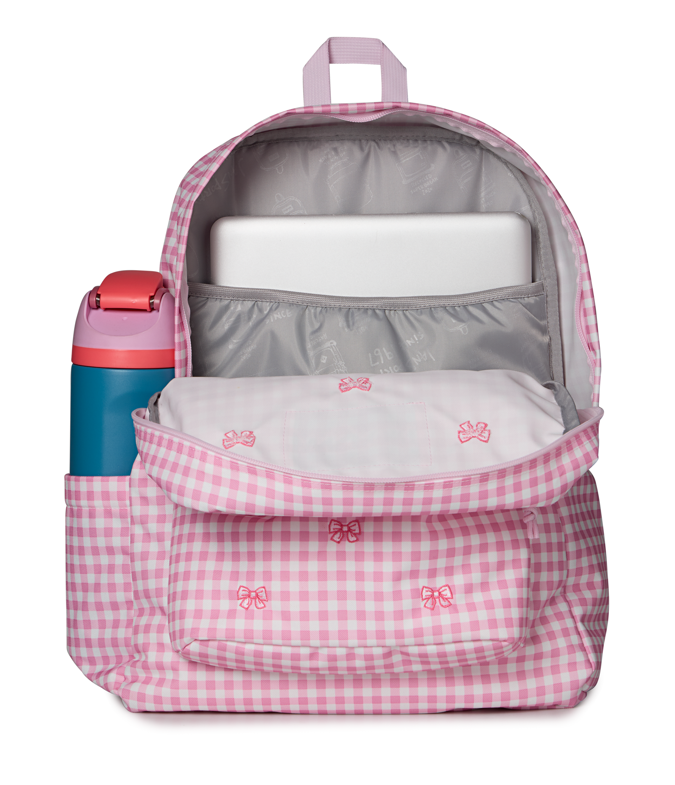 JanSport Superbreak Plus FX Gingham Bows Backpack - PINK/WHITE
