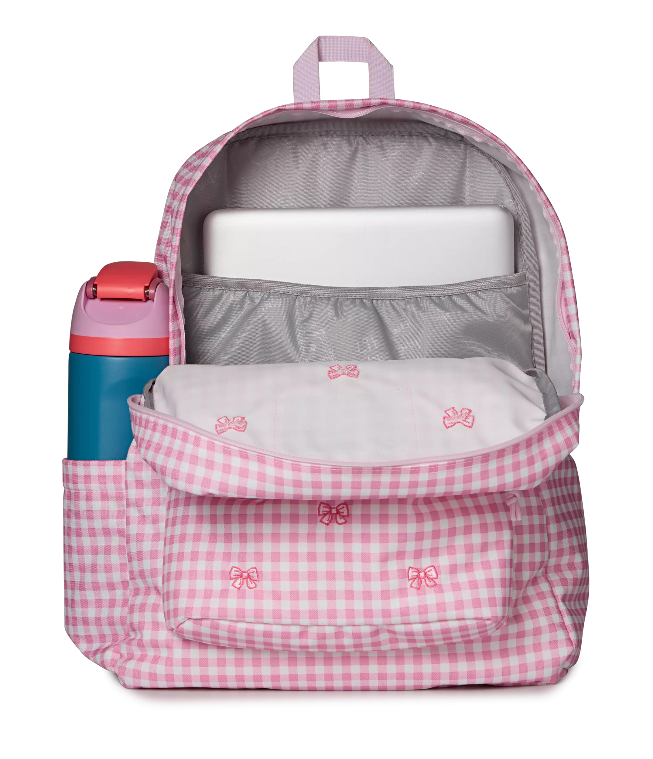 JanSport Superbreak Plus FX Gingham Bows Backpack - PINK/WHITE