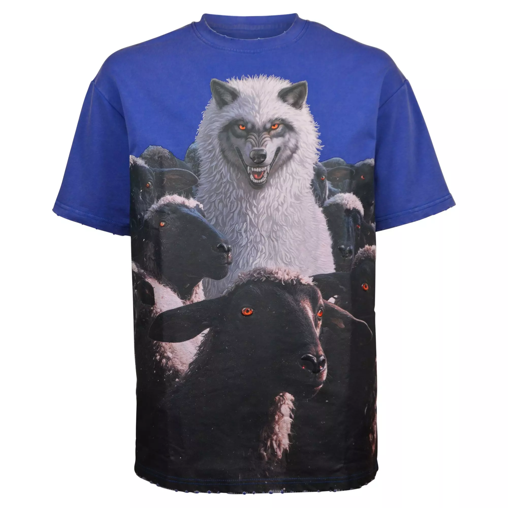 Streetz Iz Watchin Men's Wolves Among Sheep Tee - Blue - BLUE