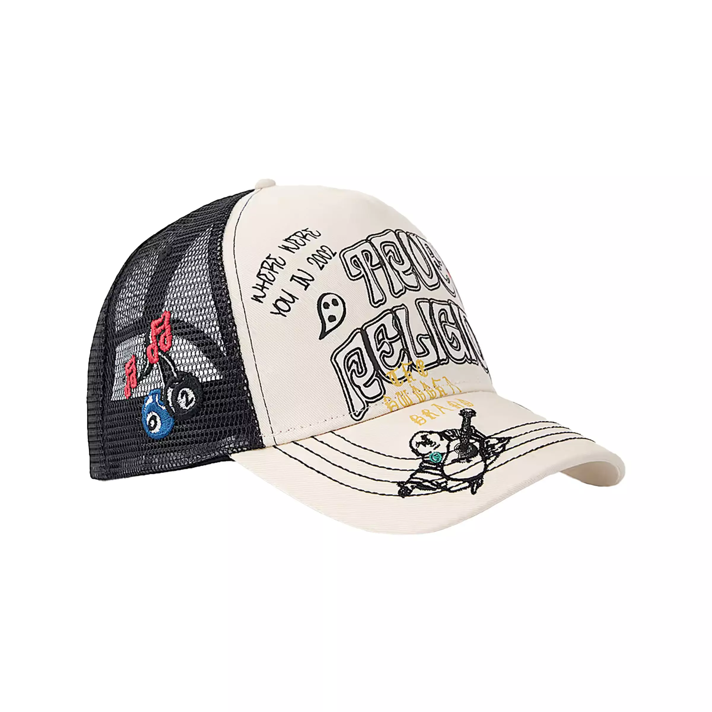 True Religion Flame Trucker Hat - White - WHITE