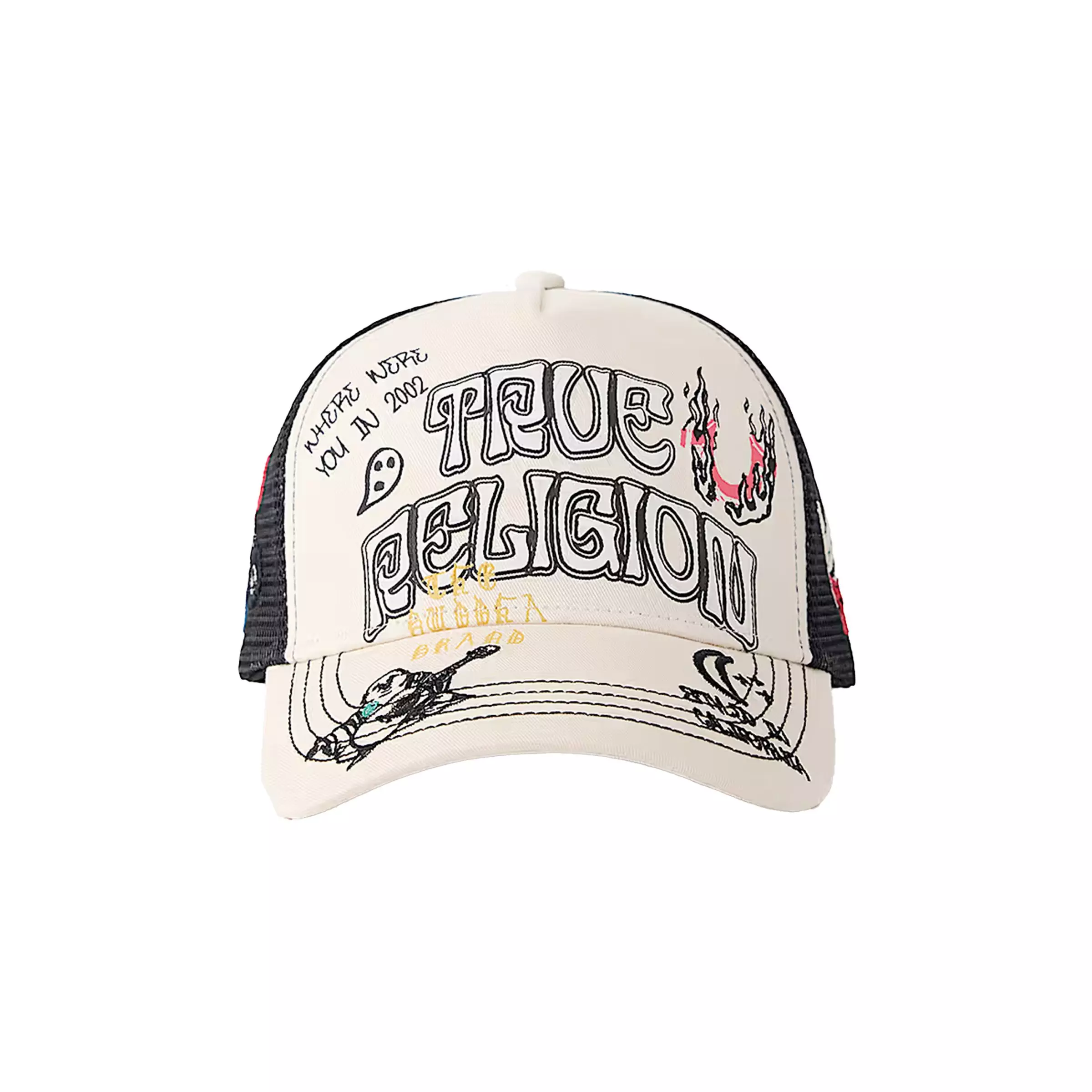 True Religion Flame Trucker Hat - White - WHITE