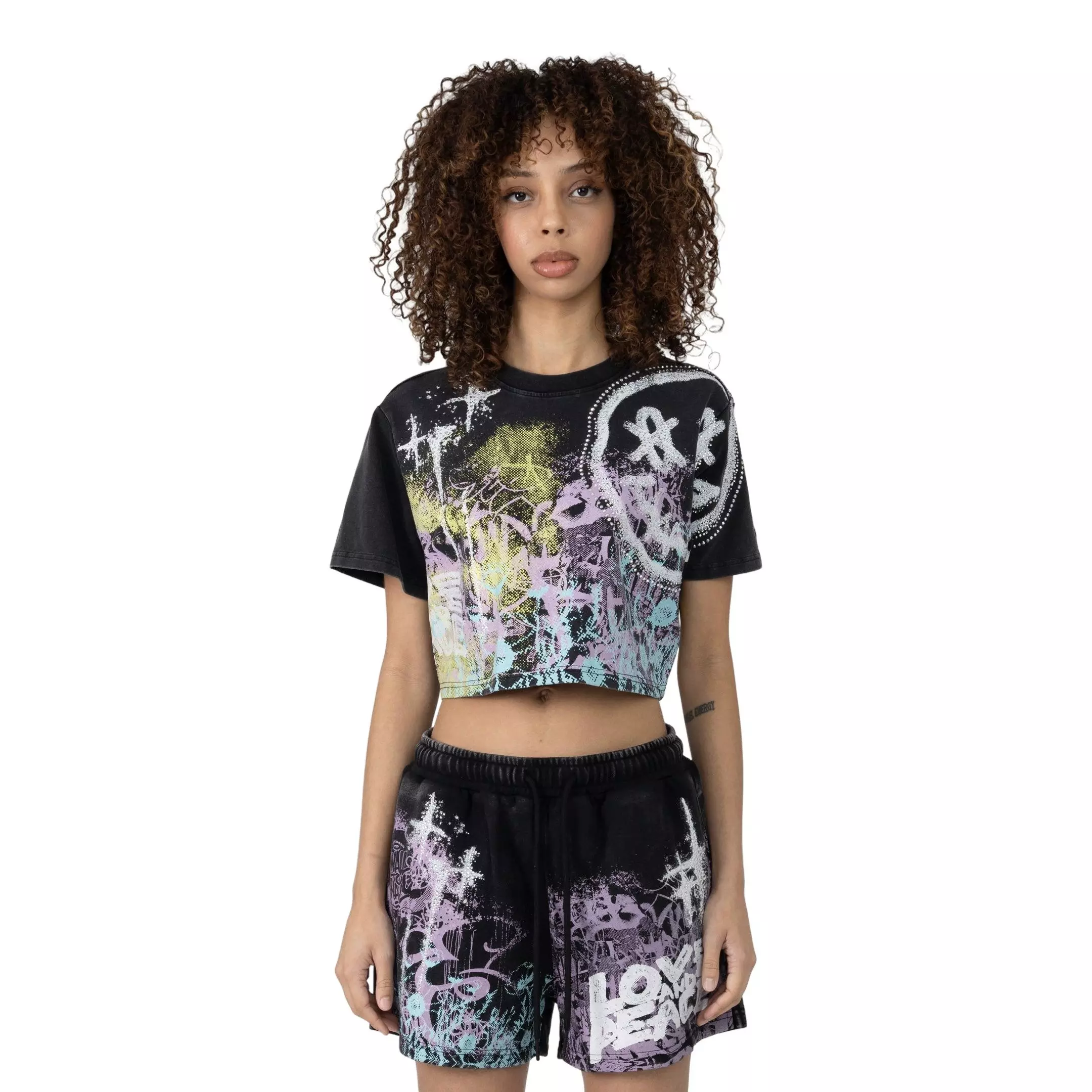 Smoke Rise Women's French Terry Crop Tee - BLACK