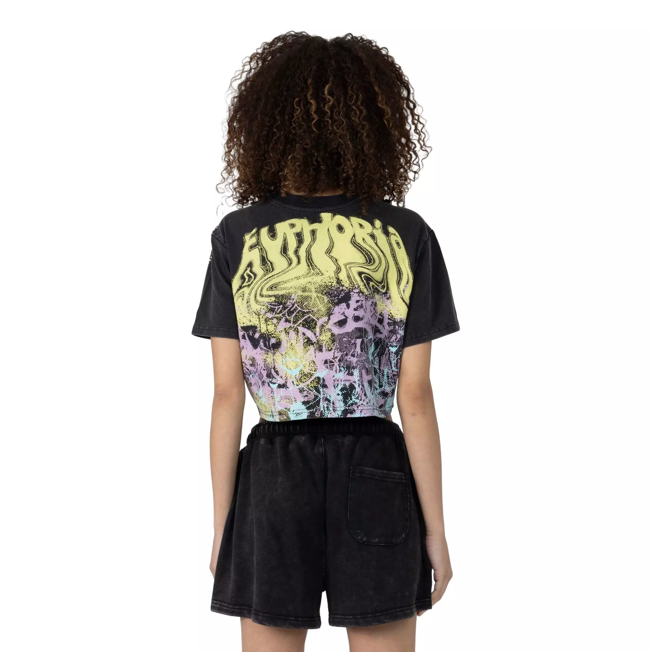 Smoke Rise Women's French Terry Crop Tee - BLACK