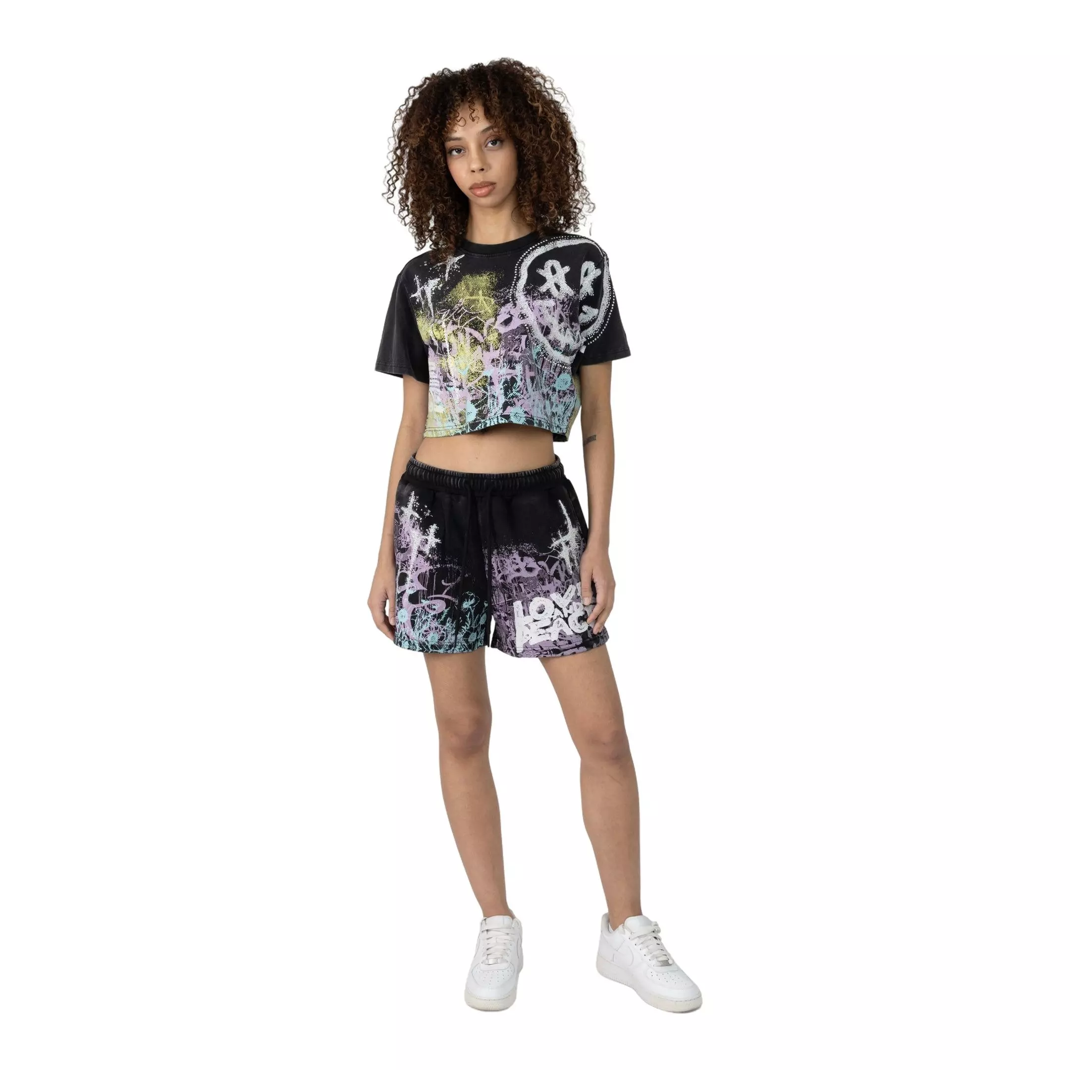 Smoke Rise Women's French Terry Crop Tee - BLACK