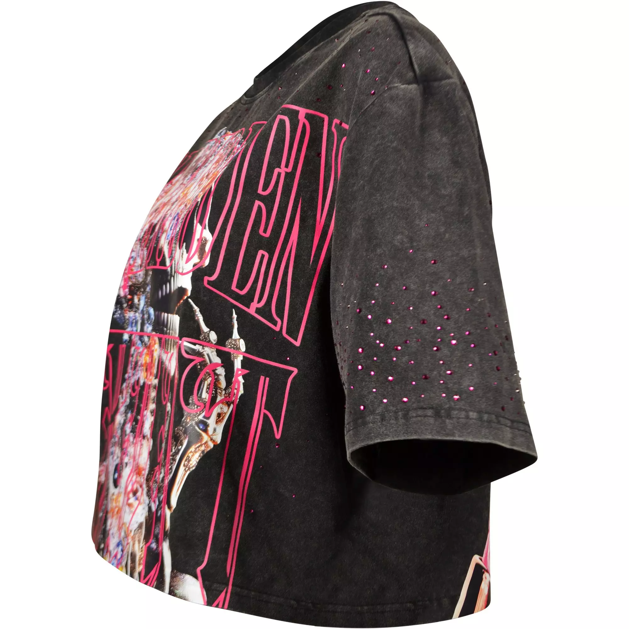 Smoke Rise Women's Skull Lips Boxy Tee - BLACK