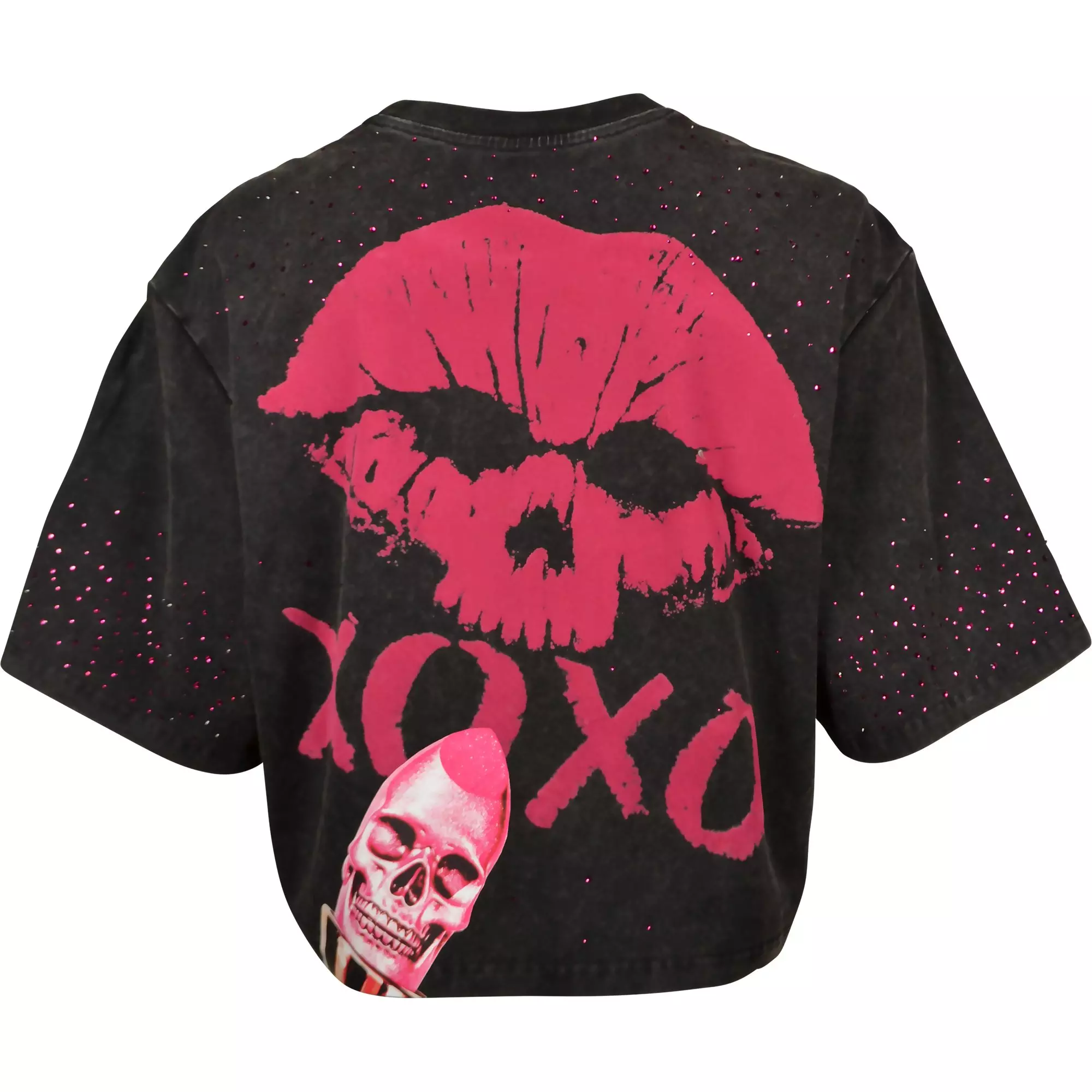 Smoke Rise Women's Skull Lips Boxy Tee - BLACK