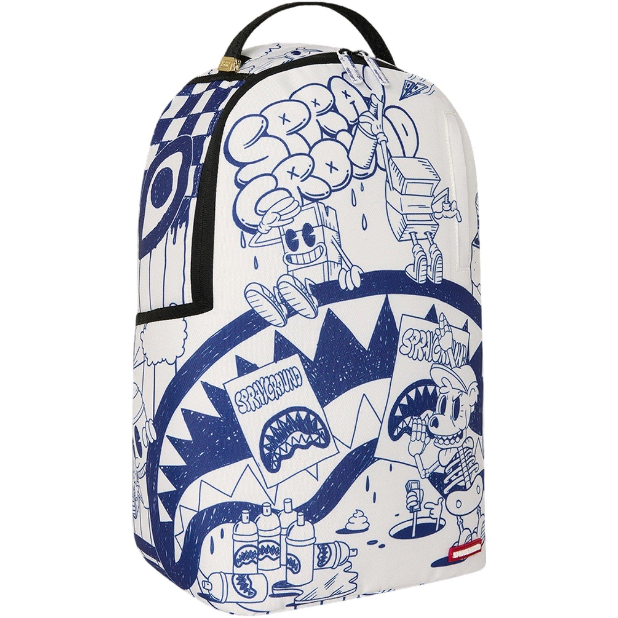 Sprayground Blue Ink Doodle Backpack - WHITE/BLUE Thumbnail View 3