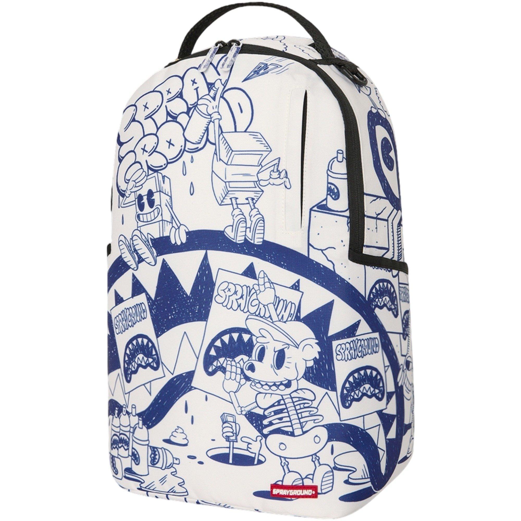 Sprayground Blue Ink Doodle Backpack - WHITE/BLUE Thumbnail View 4