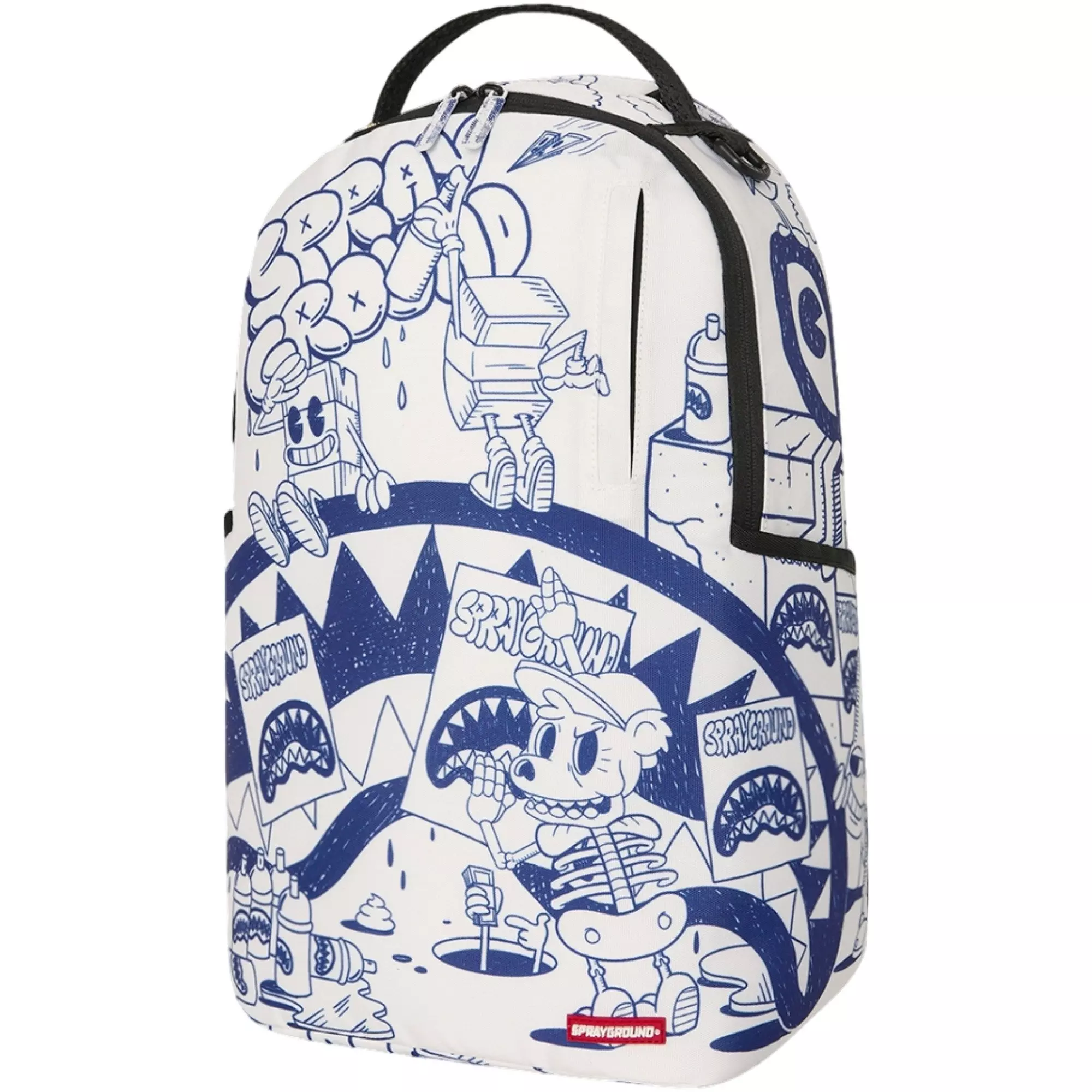 Sprayground Blue Ink Doodle Backpack - WHITE/BLUE
