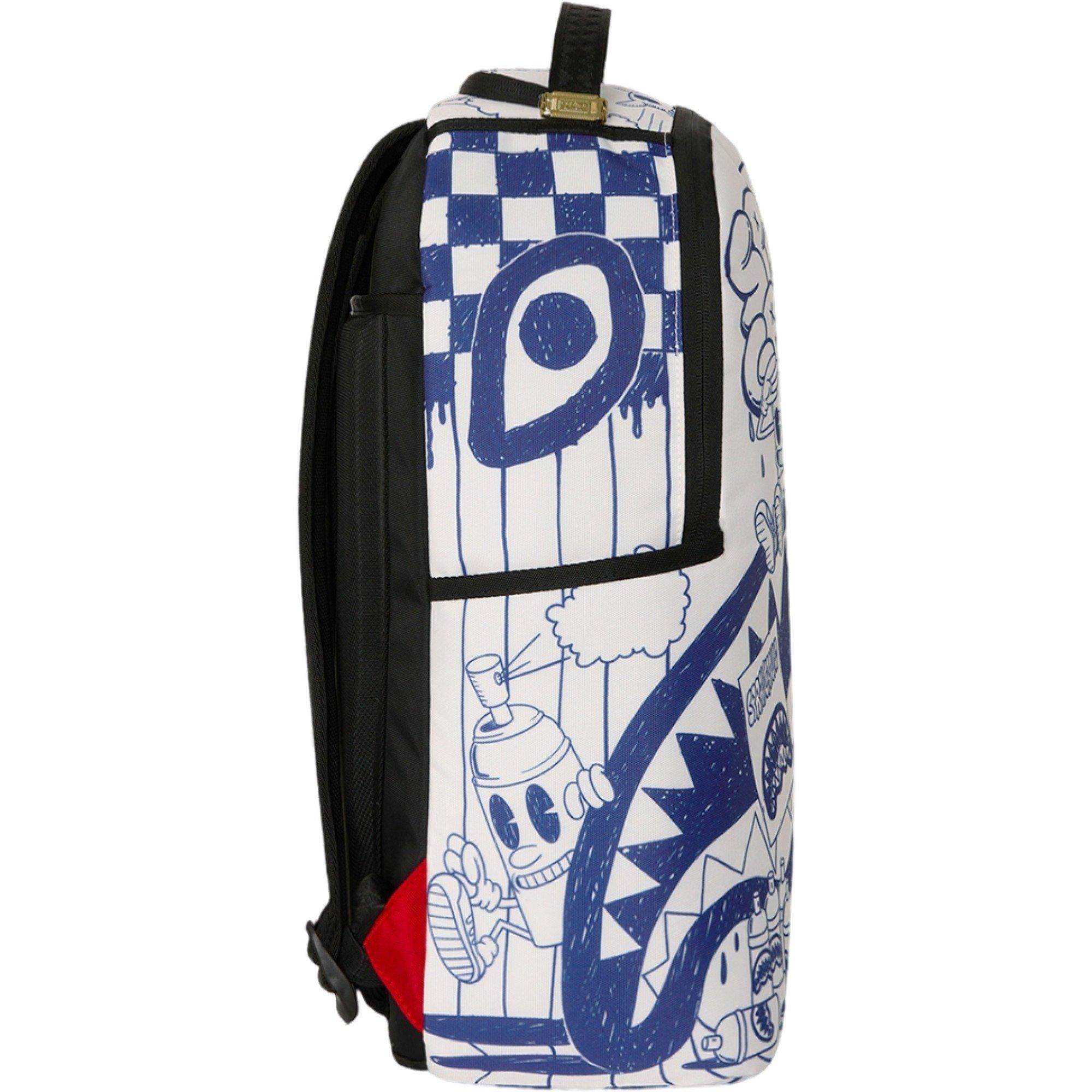 Sprayground Blue Ink Doodle Backpack - WHITE/BLUE Thumbnail View 5