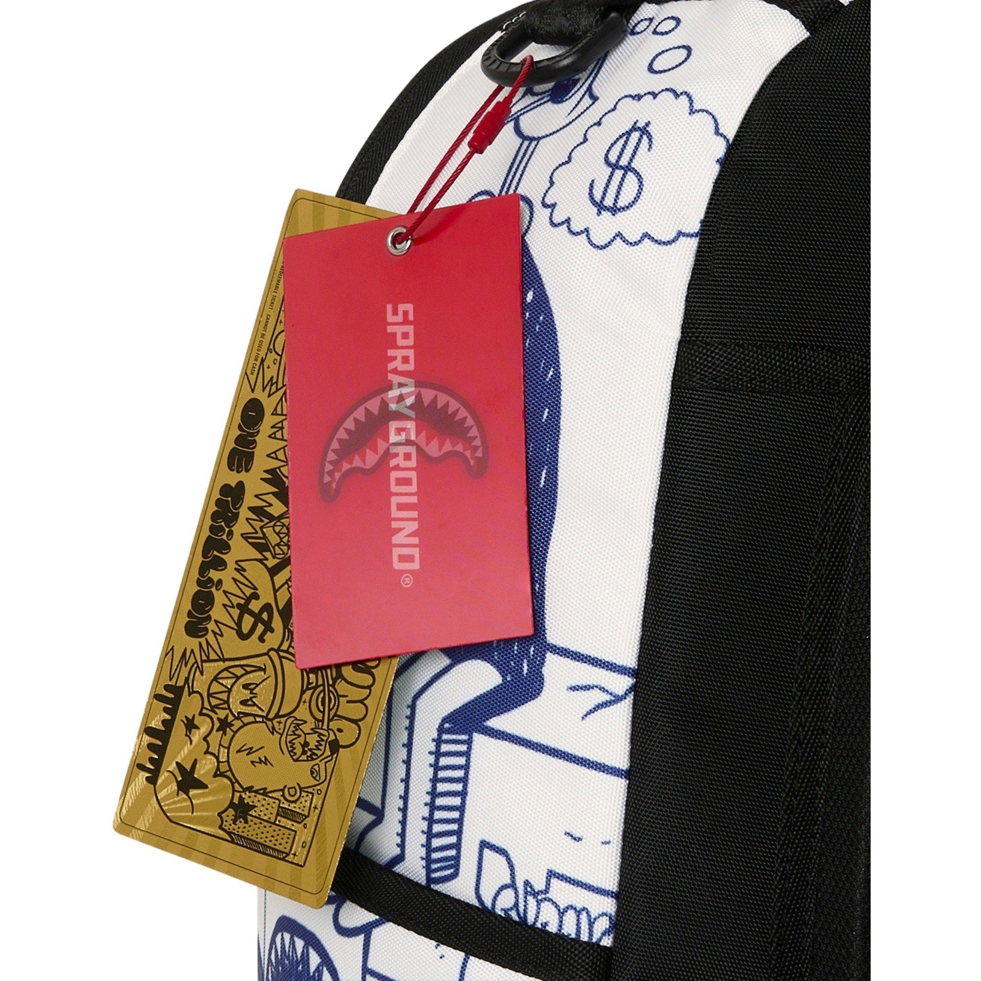 Sprayground Blue Ink Doodle Backpack - WHITE/BLUE Thumbnail View 8