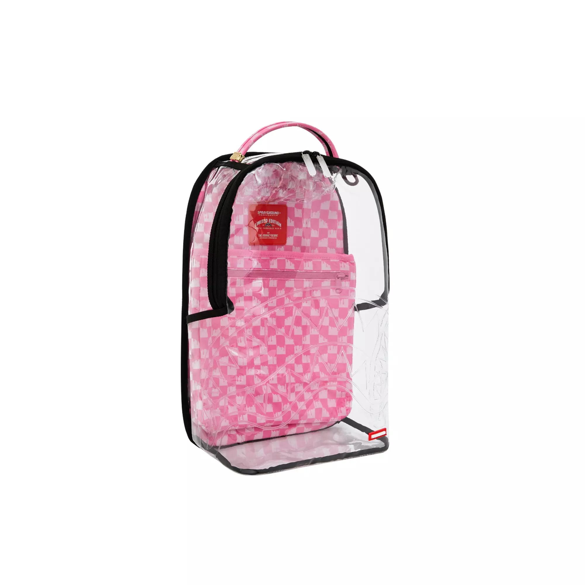 Sprayground Clear Pink Checked Out DLX Backpack - Pink Drip - PINK