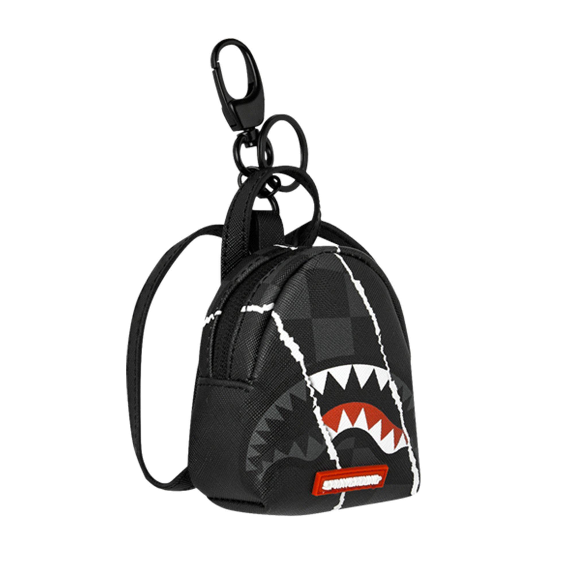 Sprayground Center Rip Shark&nbsp;Backpack Keychain - BLACK/GREY