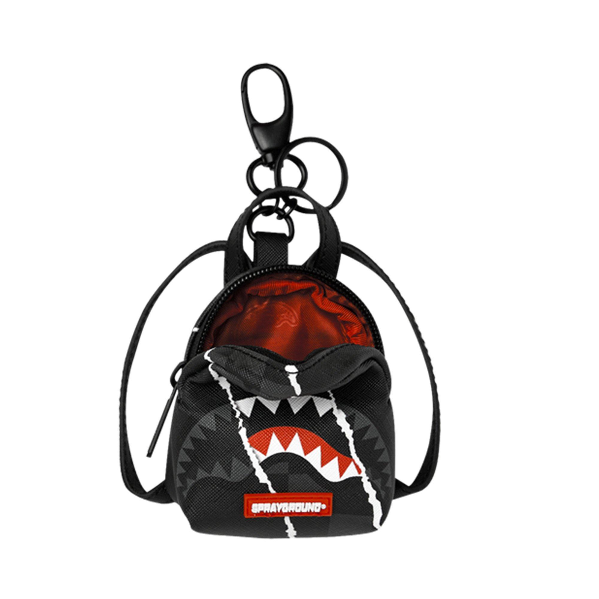 Sprayground Center Rip Shark&nbsp;Backpack Keychain - BLACK/GREY