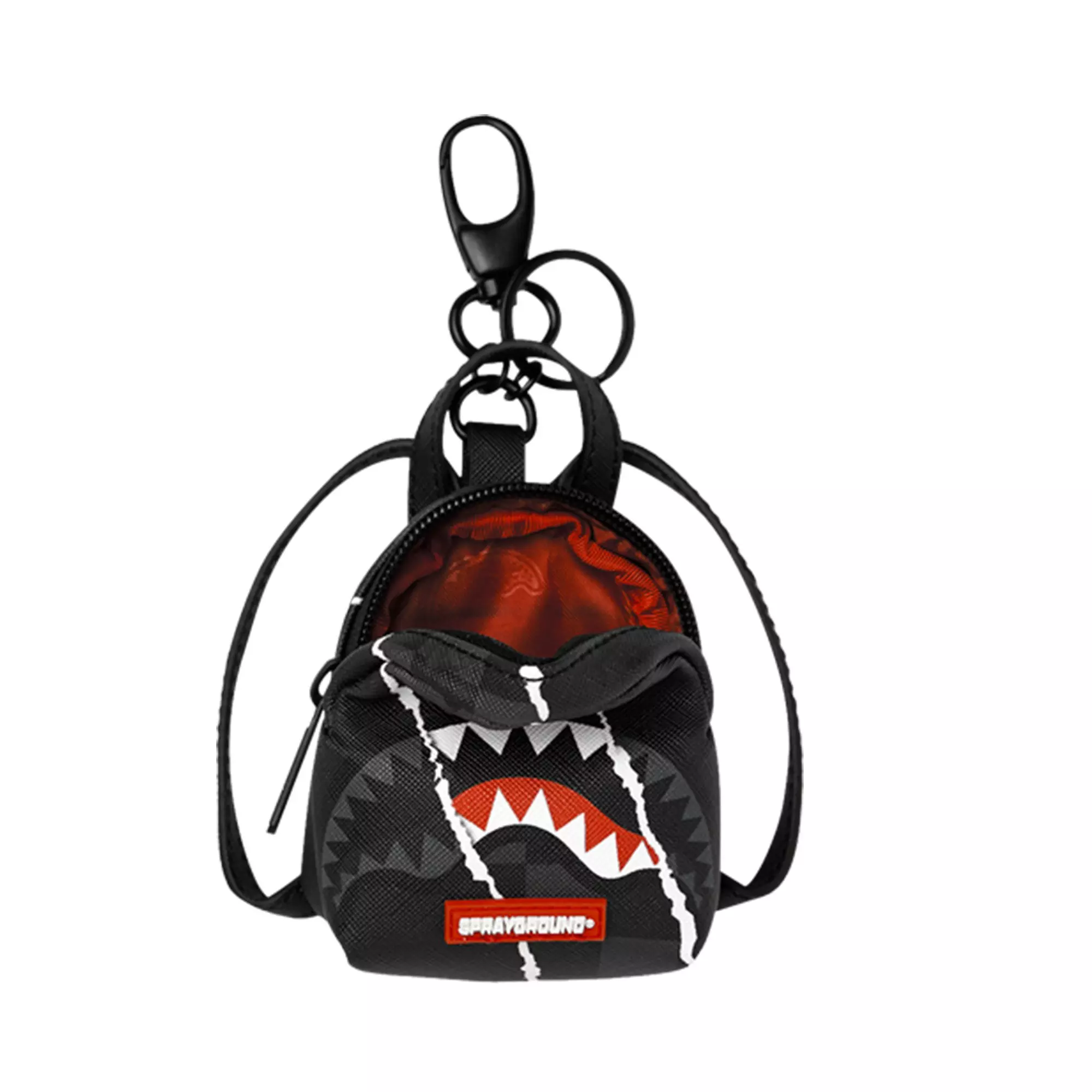 Sprayground Center Rip Shark&nbsp;Backpack Keychain - BLACK/GREY