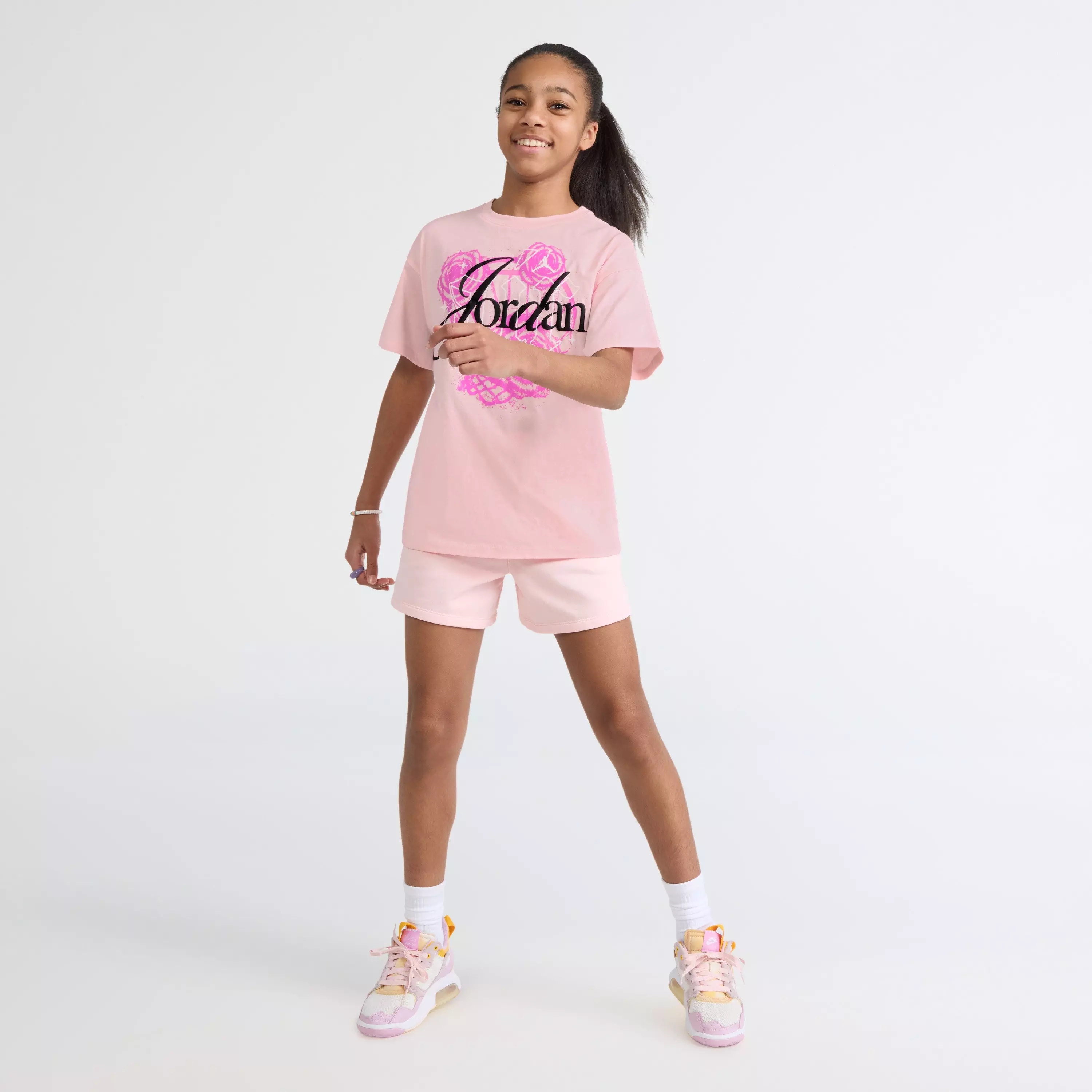 Jordan Big Girls' Pink Floral Flight Tee - PINK