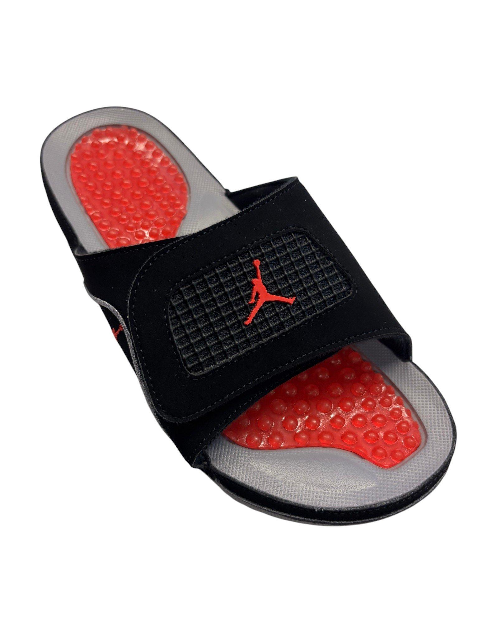 Jordan Hydro 4 Retro "Black/Fire Red/Cement Grey" Men's Slide - BLACK/RED