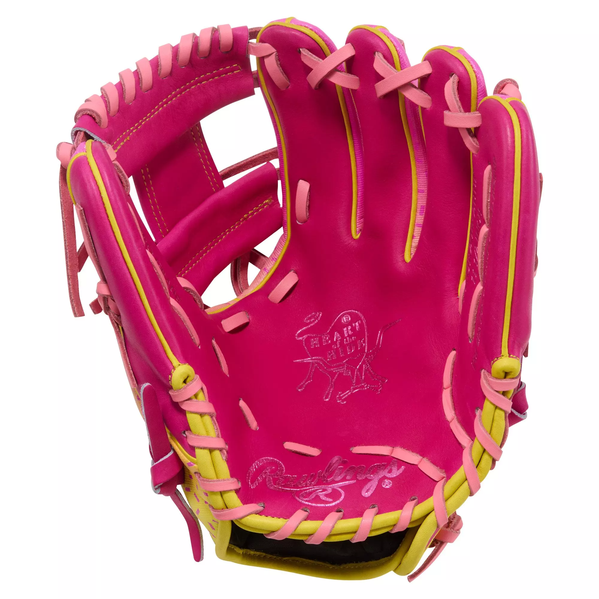 Rawlings Heart of the Hide Spring Break 11.5" Baseball Fielders Glove - Pink/Yellow - PINK/YELLOW