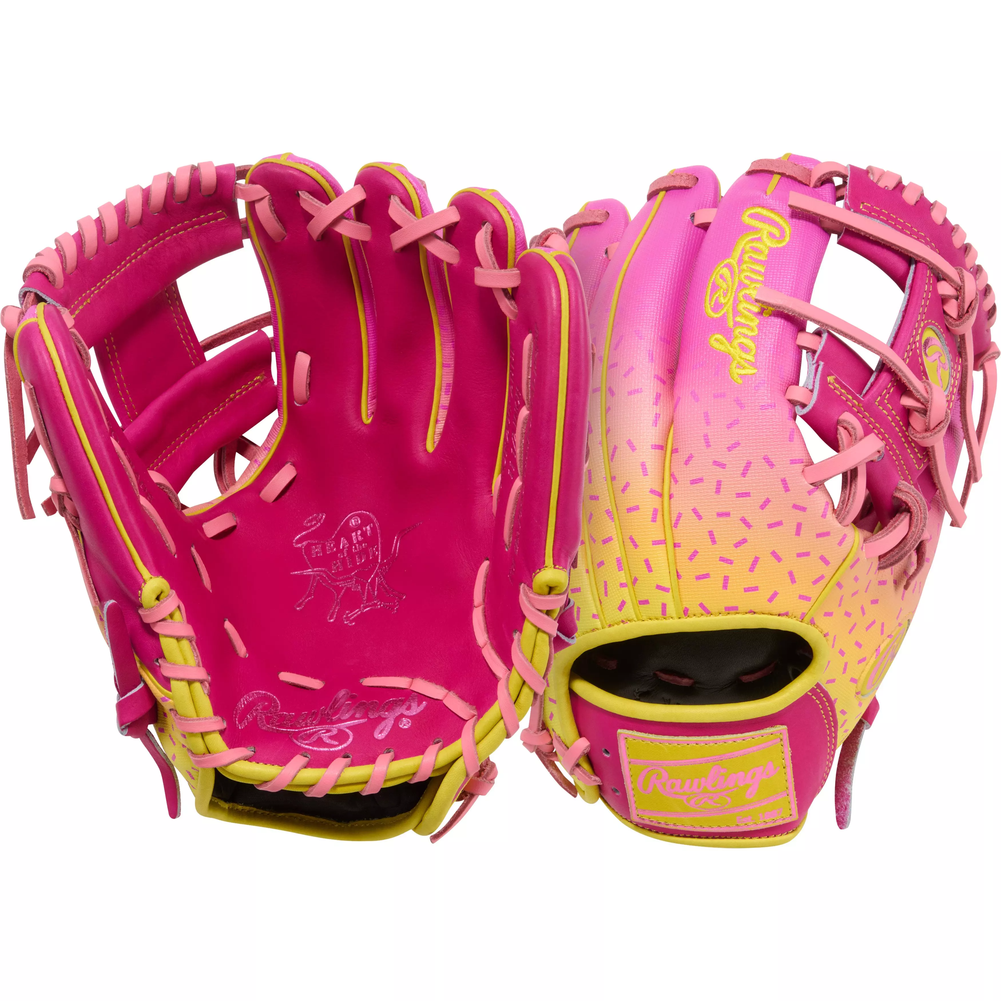 Rawlings Heart of the Hide Spring Break 11.5" Baseball Fielders Glove - Pink/Yellow - PINK/YELLOW