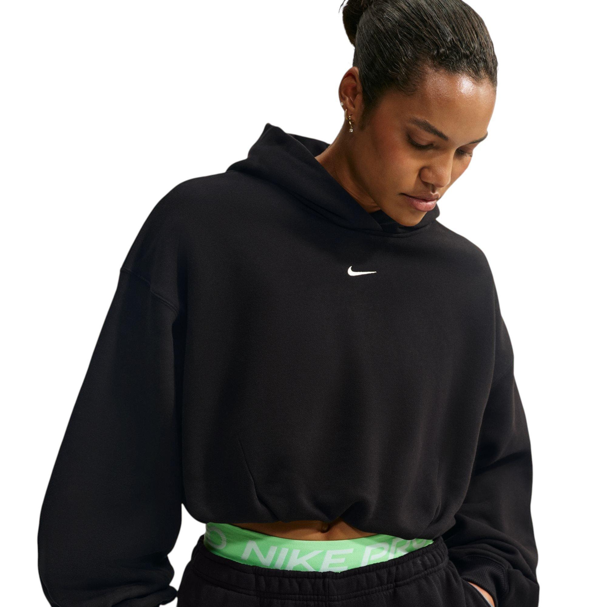 Nike Women's Studio Fleece Crop Bubble Hoodie - Black - BLACK