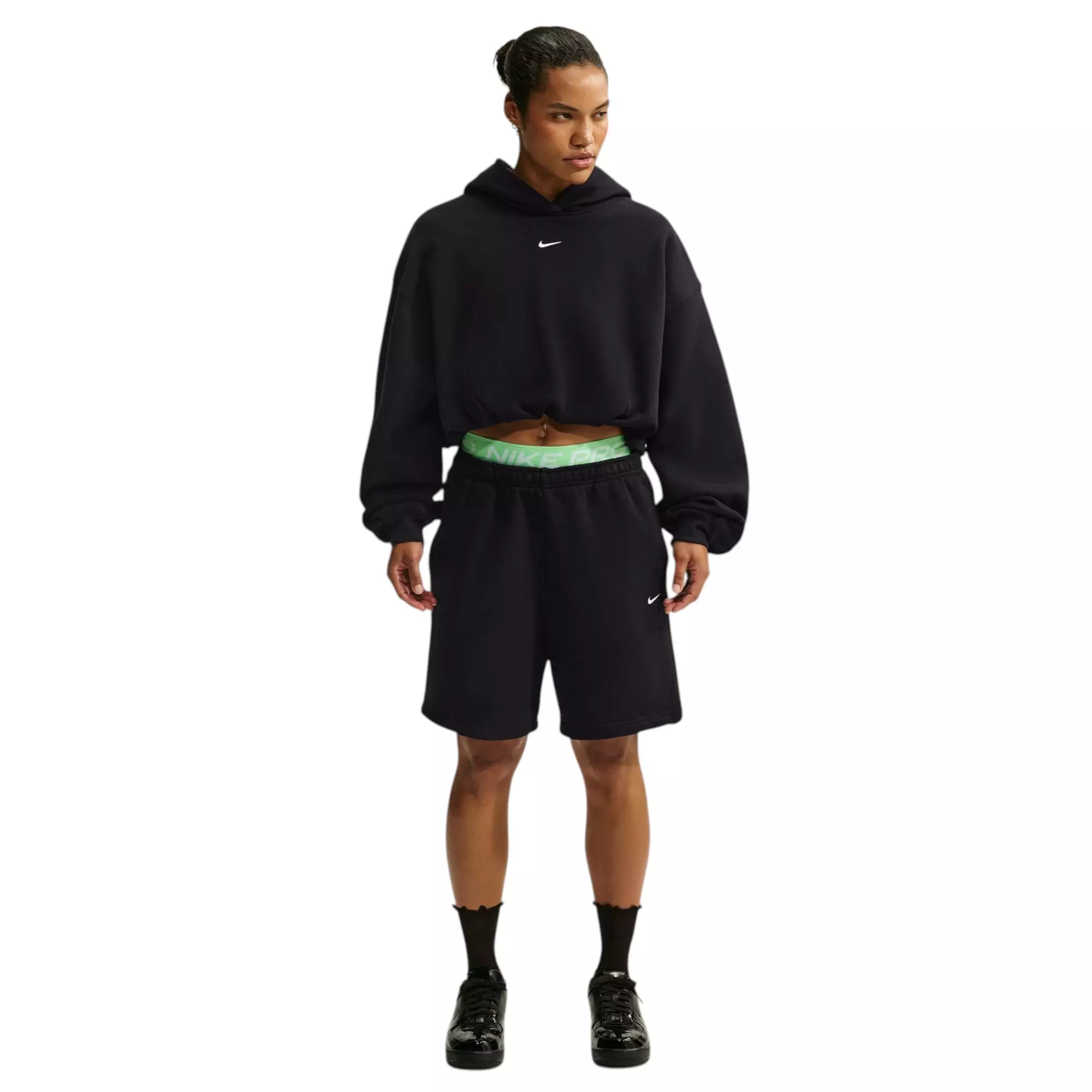 Nike Women's Studio Fleece Crop Bubble Hoodie - Black - BLACK