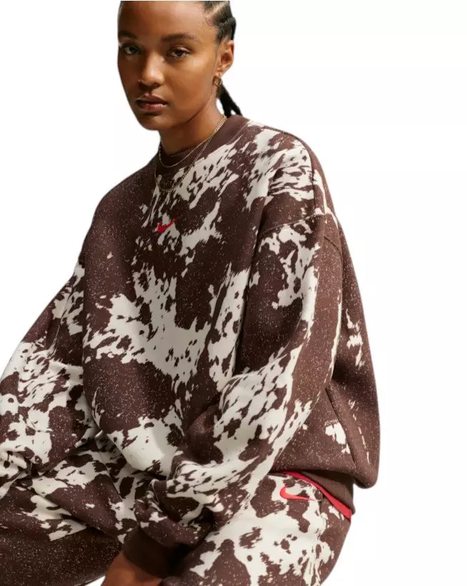 HO26 COW PRINT OS CREW-BROWN - BROWN