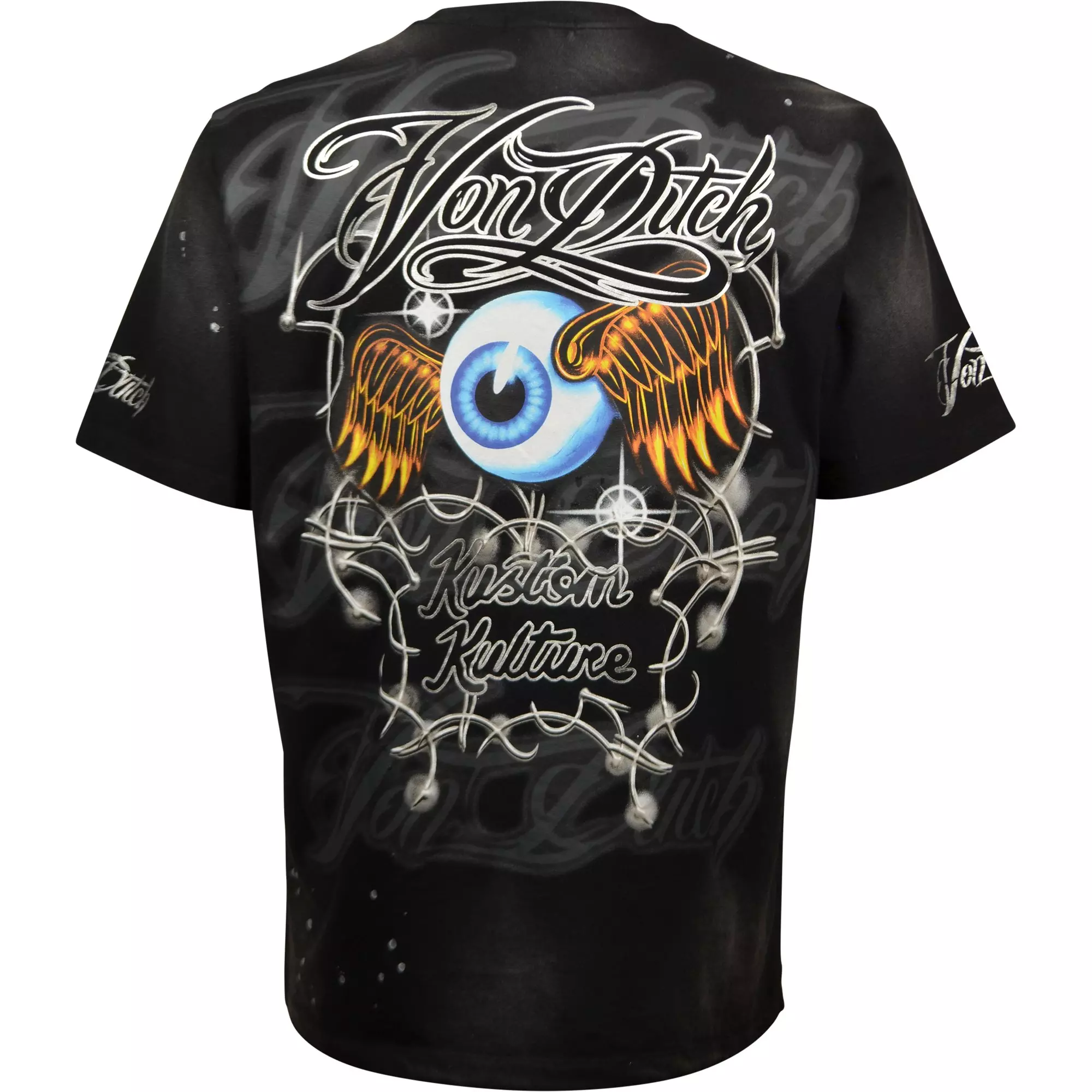 Von Dutch Men's Silver Foil Spray Wash Tee - BLACK