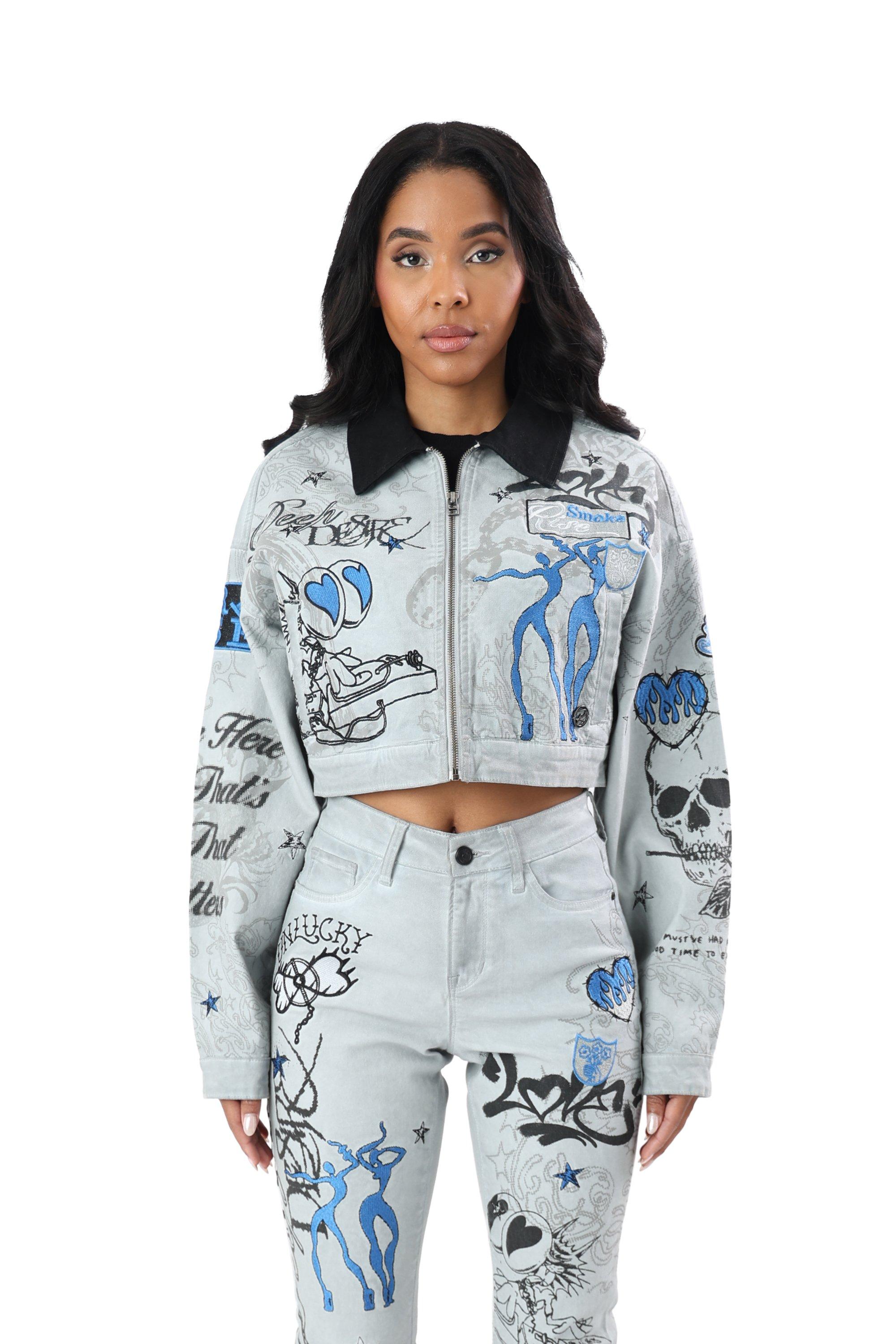 FA26 SCRIBBLE TWILL BARN JACKET - GREY/BLUE