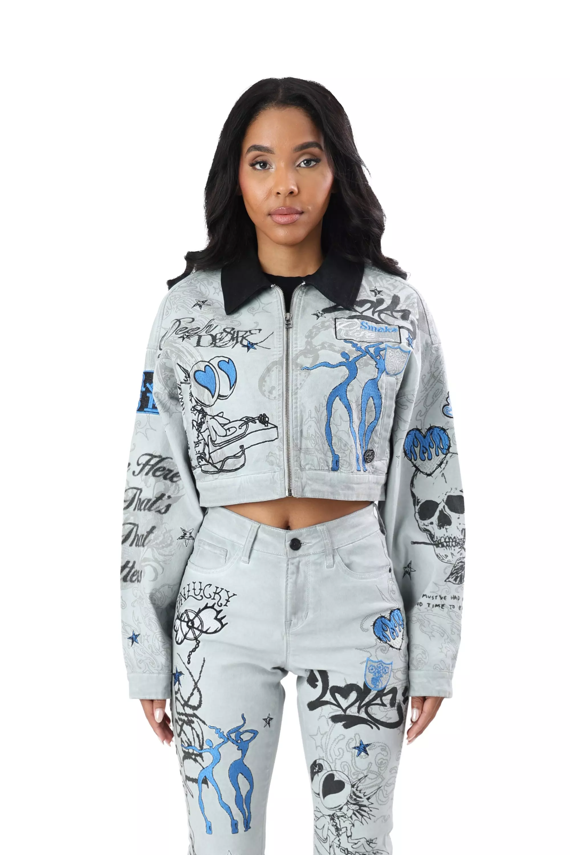FA26 SCRIBBLE TWILL BARN JACKET - GREY/BLUE