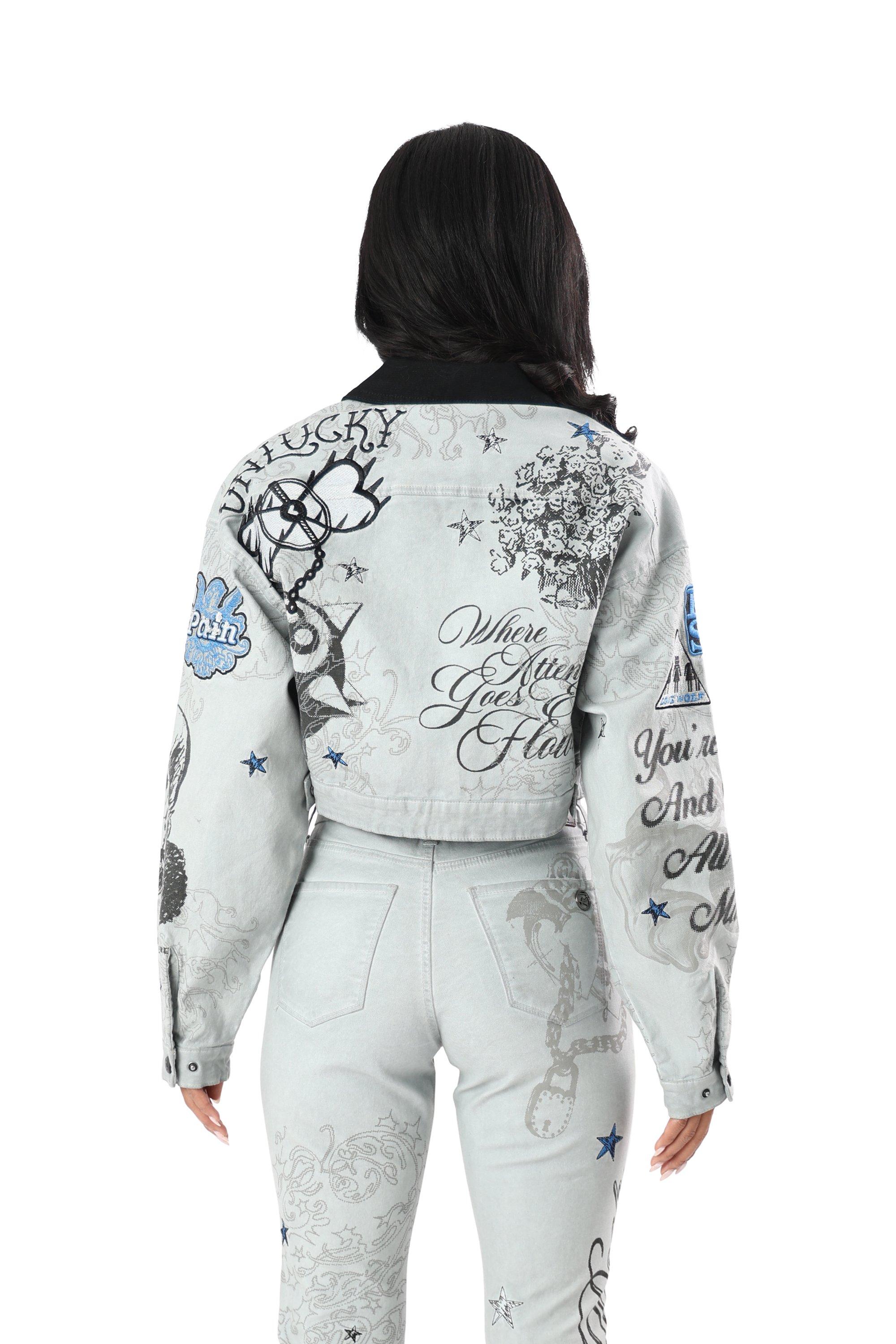 FA26 SCRIBBLE TWILL BARN JACKET - GREY/BLUE