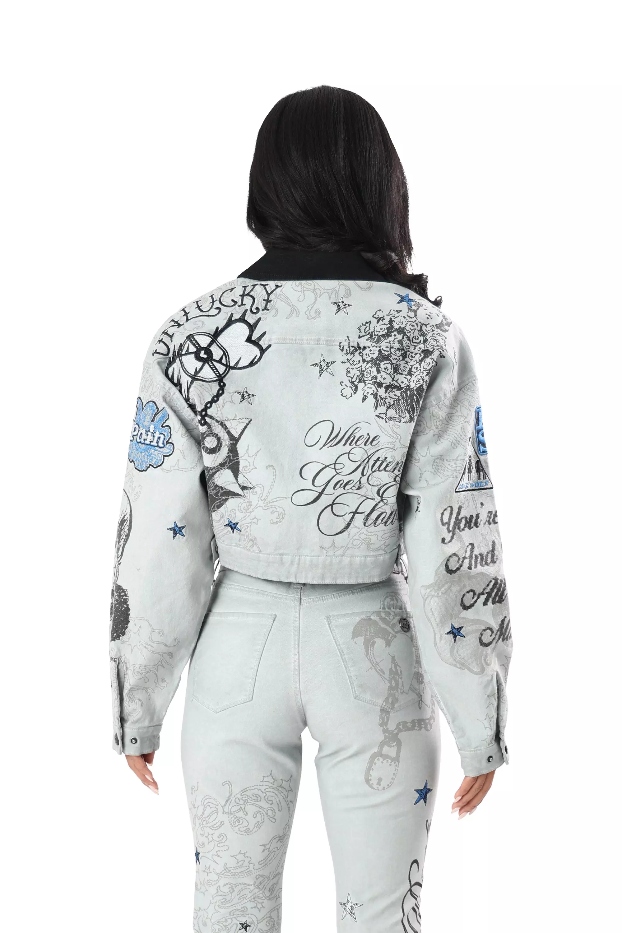 FA26 SCRIBBLE TWILL BARN JACKET - GREY/BLUE