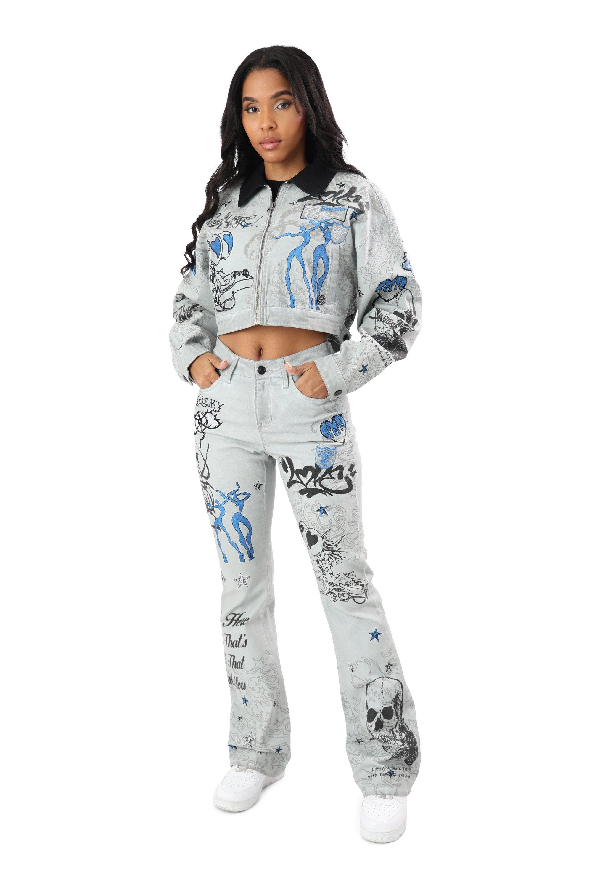 FA26 SCRIBBLE TWILL BARN JACKET - GREY/BLUE