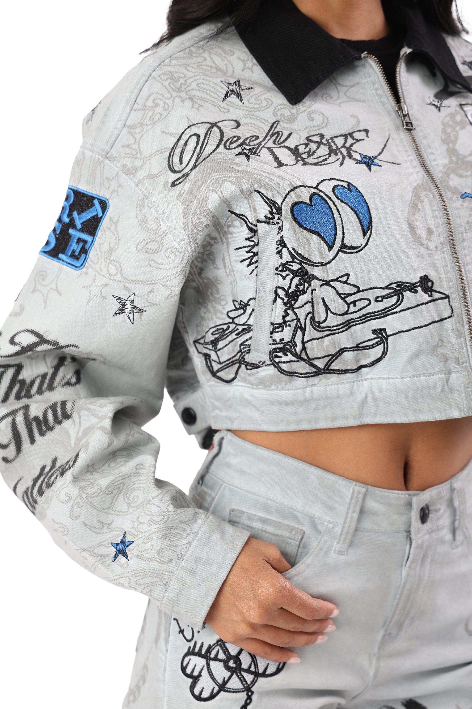 FA26 SCRIBBLE TWILL BARN JACKET - GREY/BLUE