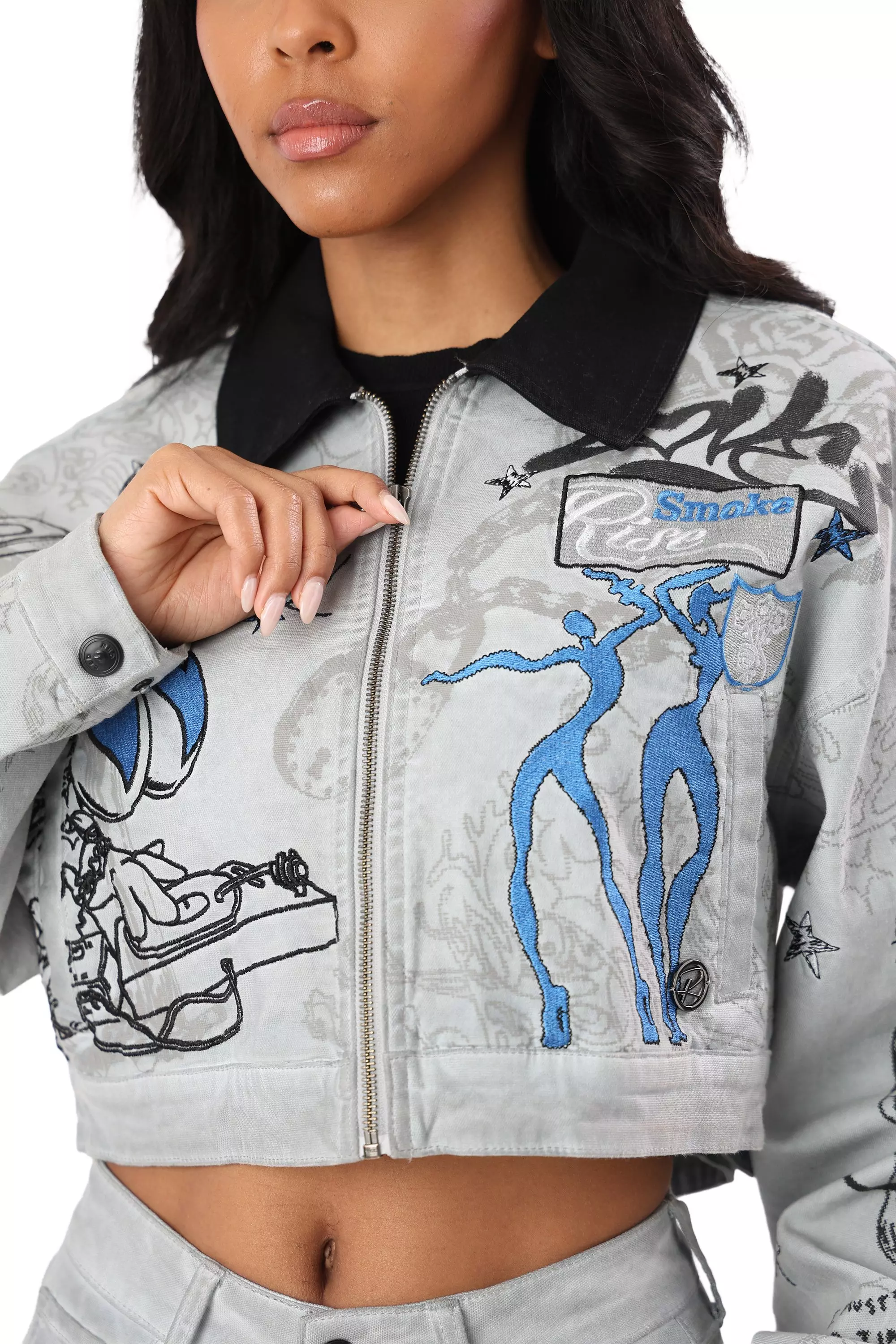 FA26 SCRIBBLE TWILL BARN JACKET - GREY/BLUE